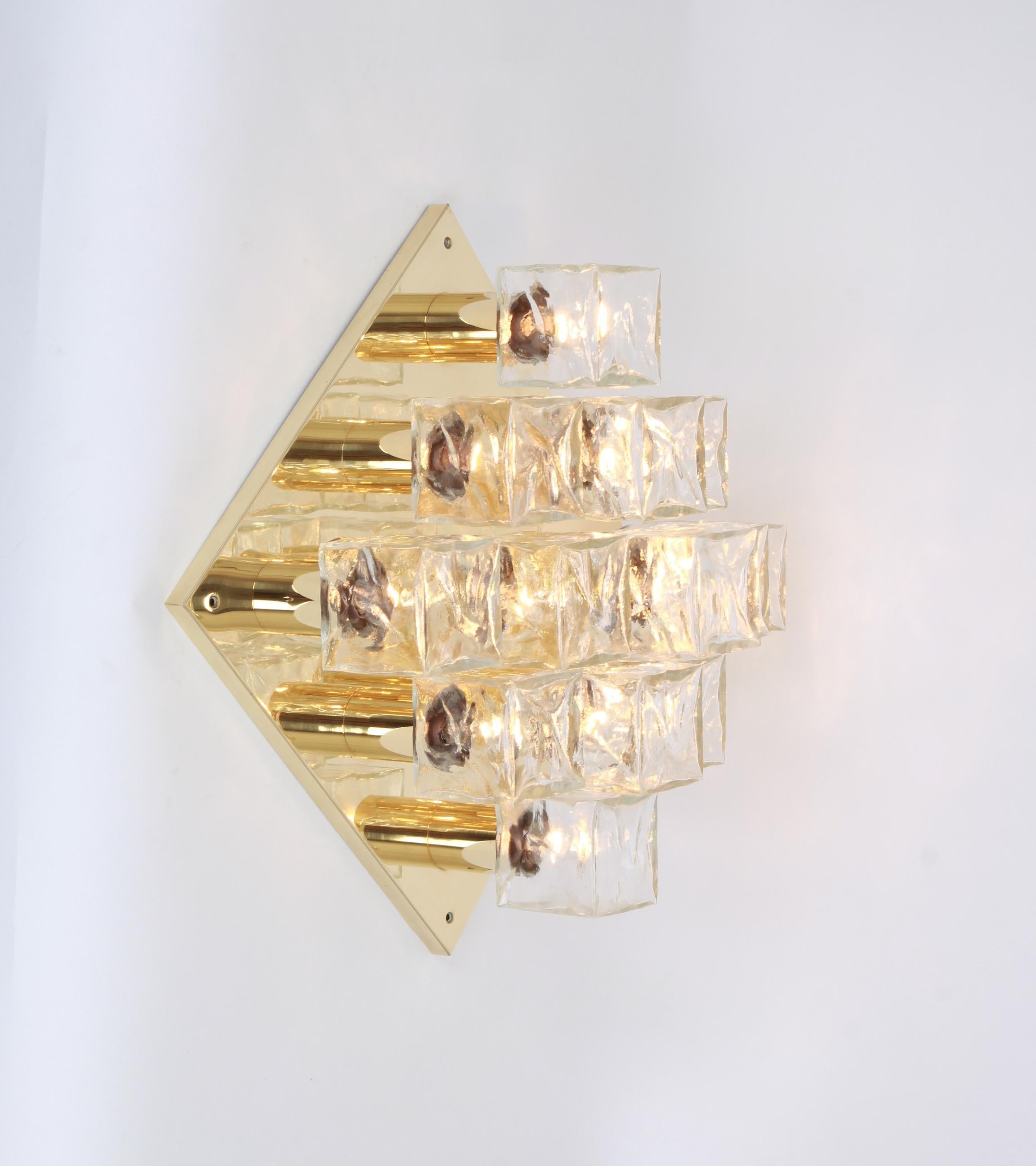 Brass Large Murano Ice Glass Flushmount by Kalmar, Austria, 1960s For Sale