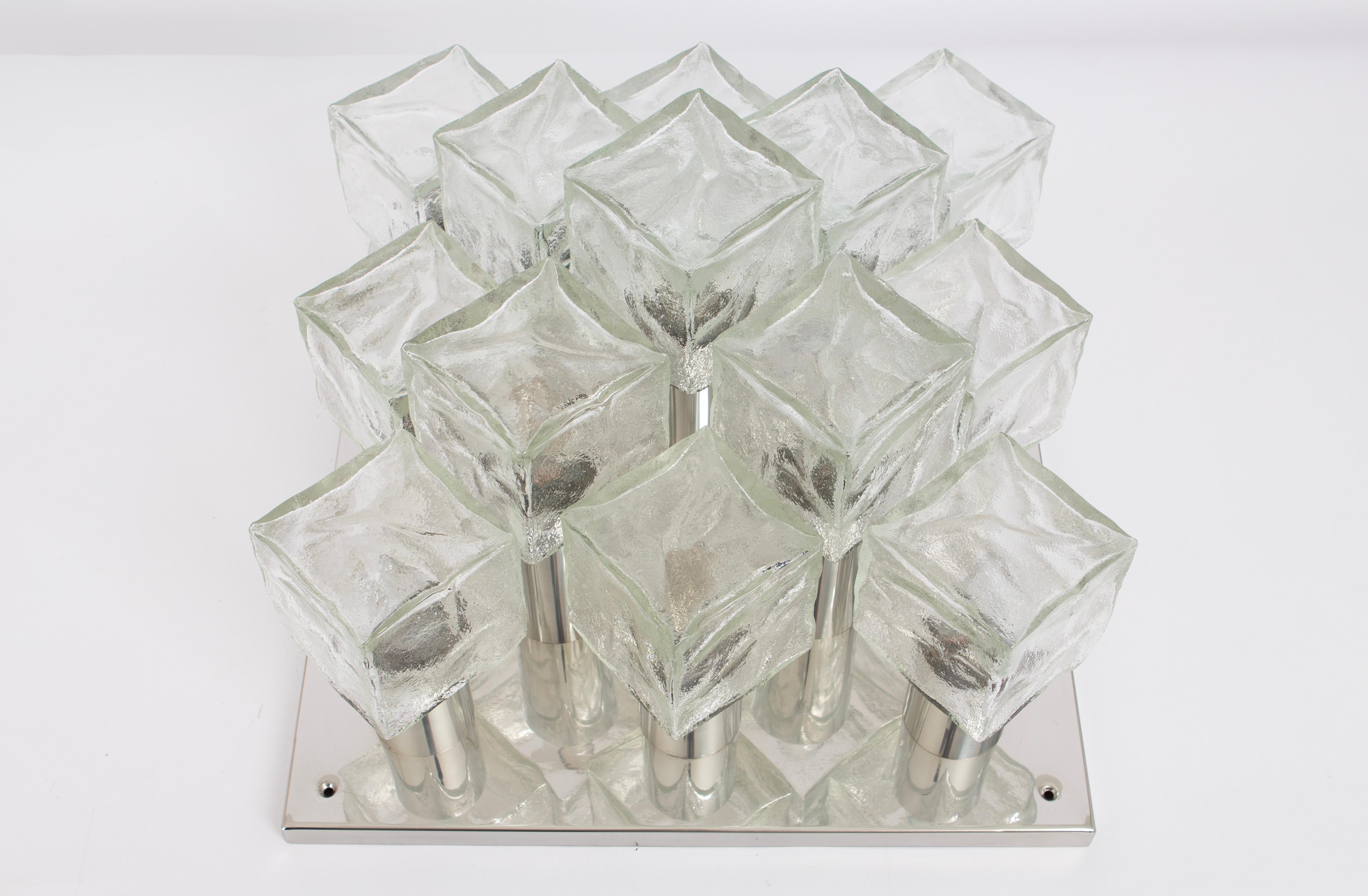 Murano Glass Large Murano Ice Glass Flushmount by Kalmar, Austria, 1960s For Sale