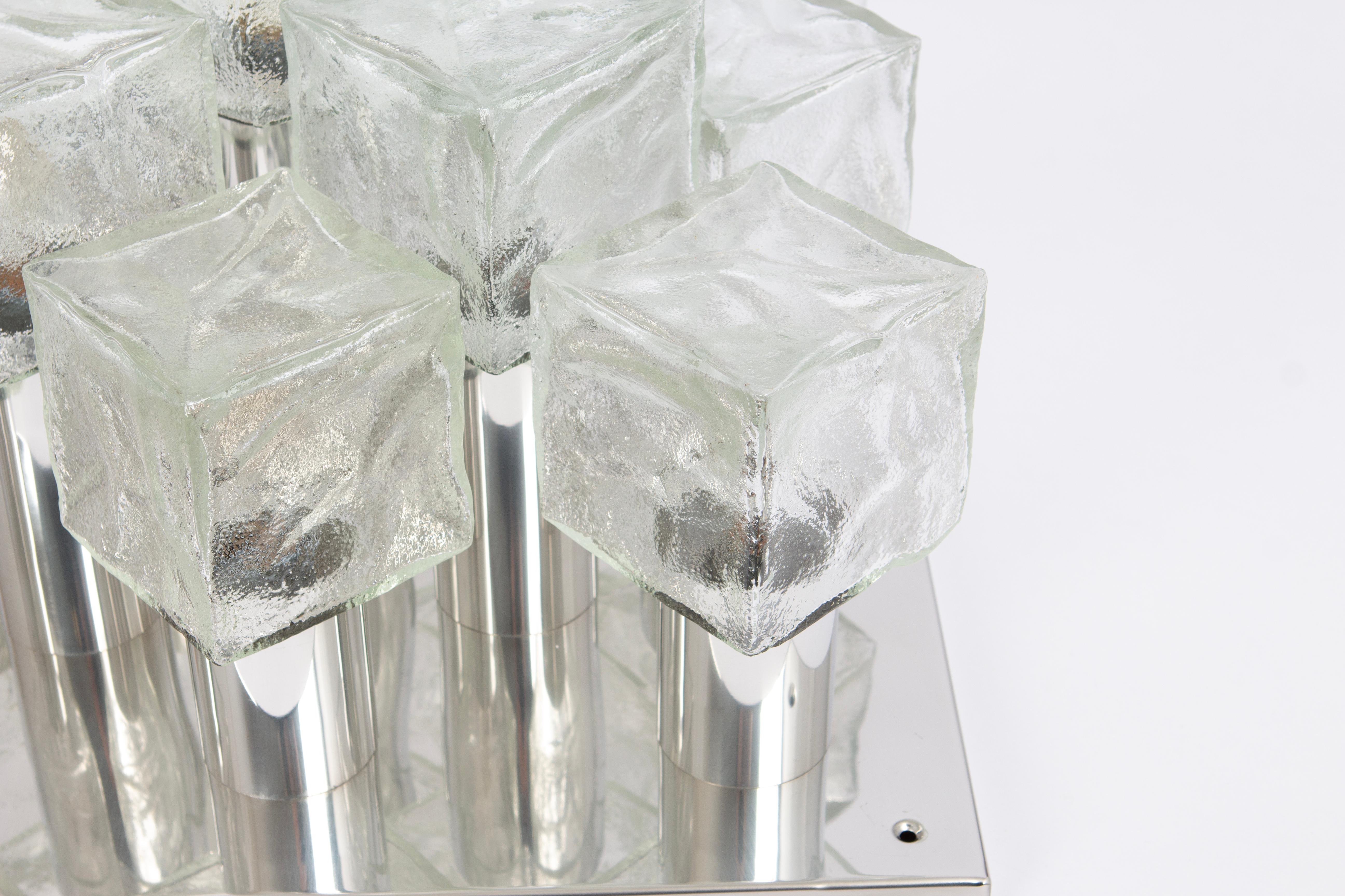 Large Murano Ice Glass Flushmount by Kalmar, Austria, 1960s For Sale 2