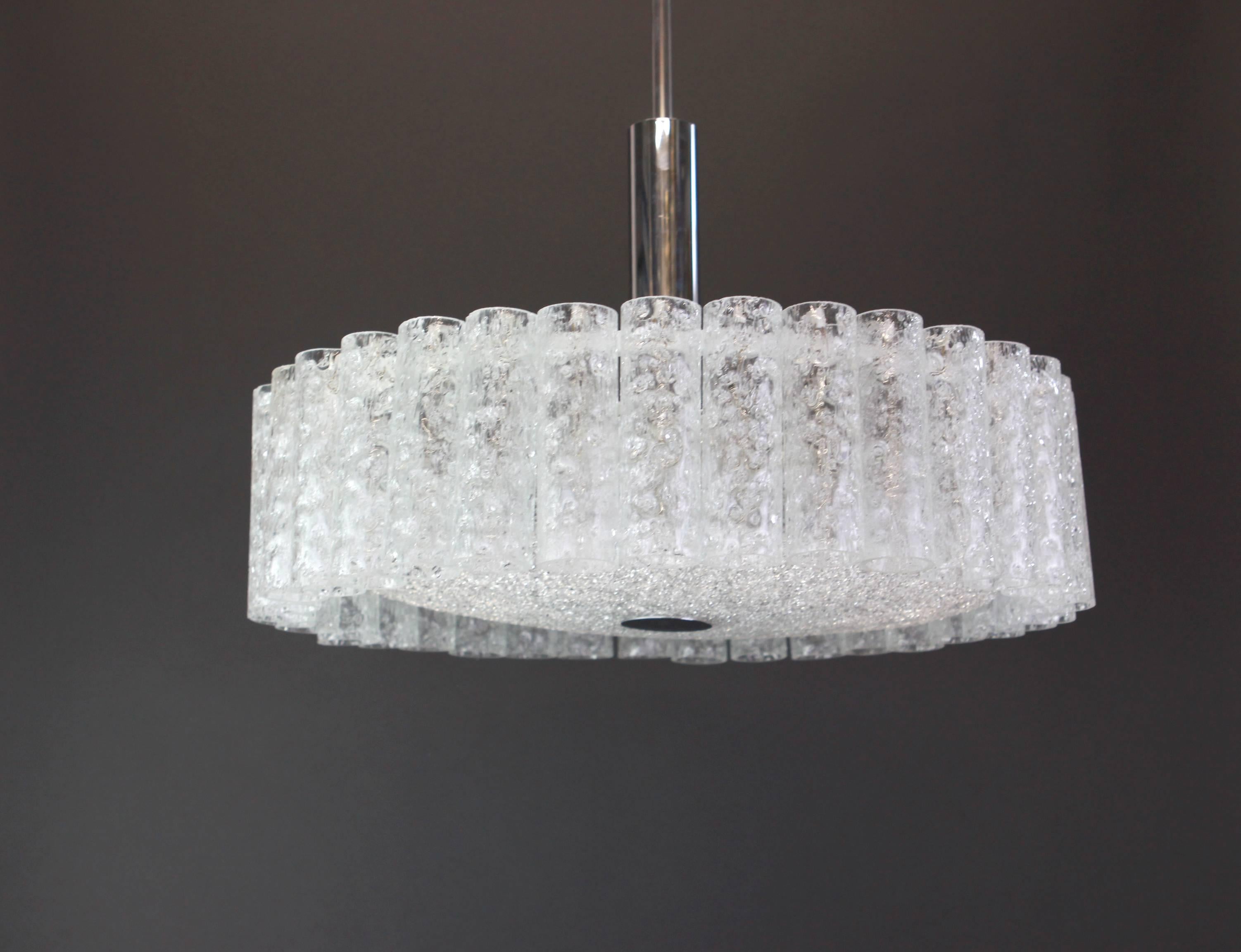 Mid-Century Modern Large Murano Ice Glass Tubes Chandelier by Doria, Germany, 1970s For Sale