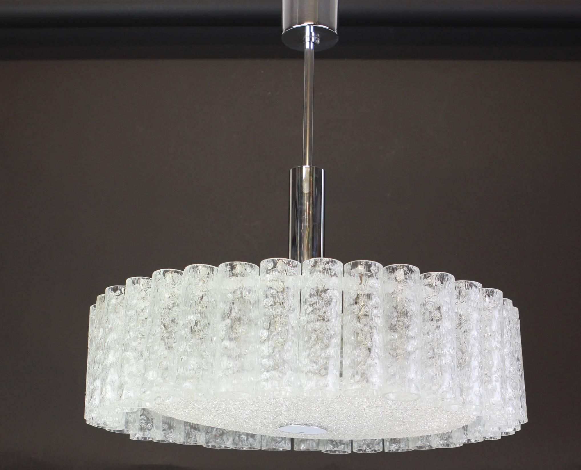 Large Murano Ice Glass Tubes Chandelier by Doria, Germany, 1970s In Good Condition For Sale In Aachen, NRW