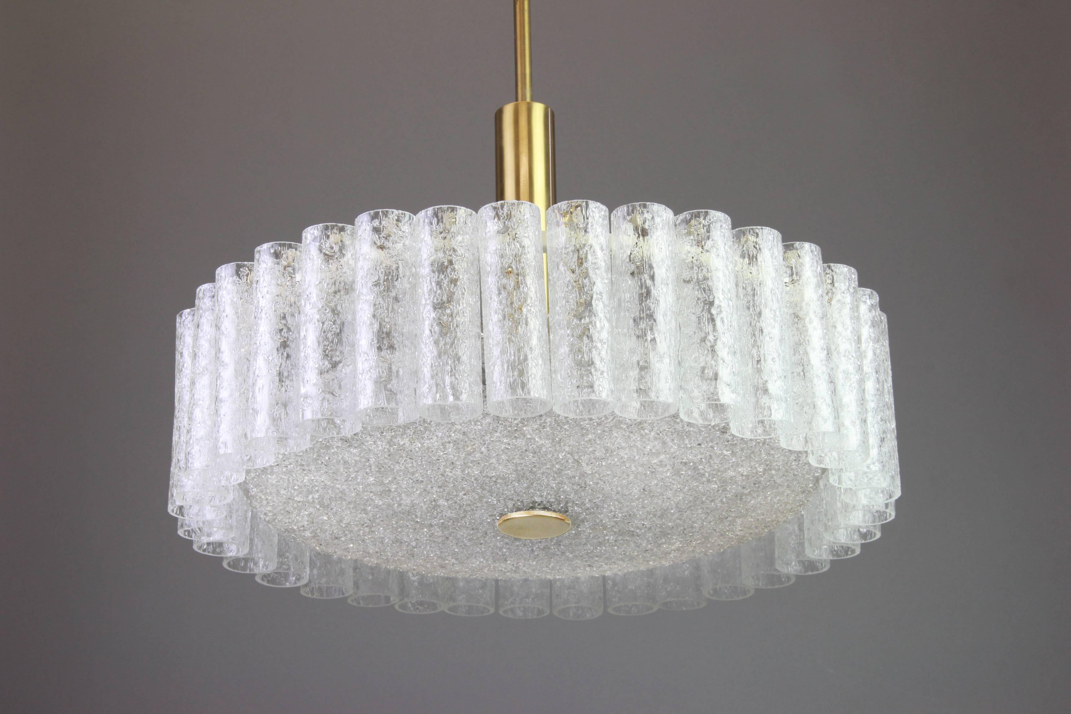 Large Murano Ice Glass Tubes Chandelier by Doria, Germany, 1970s In Good Condition For Sale In Aachen, NRW