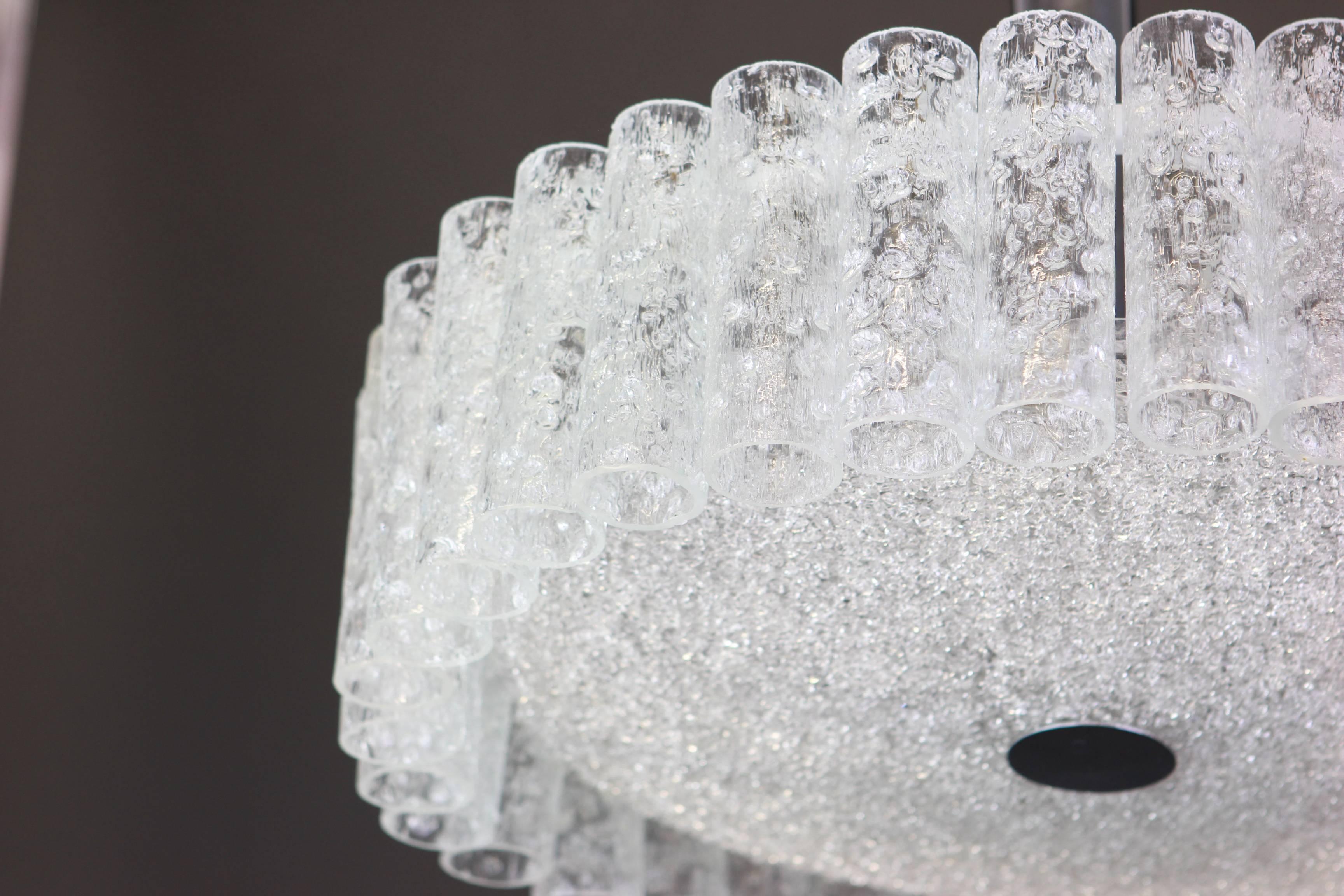 Late 20th Century Large Murano Ice Glass Tubes Chandelier by Doria, Germany, 1970s For Sale