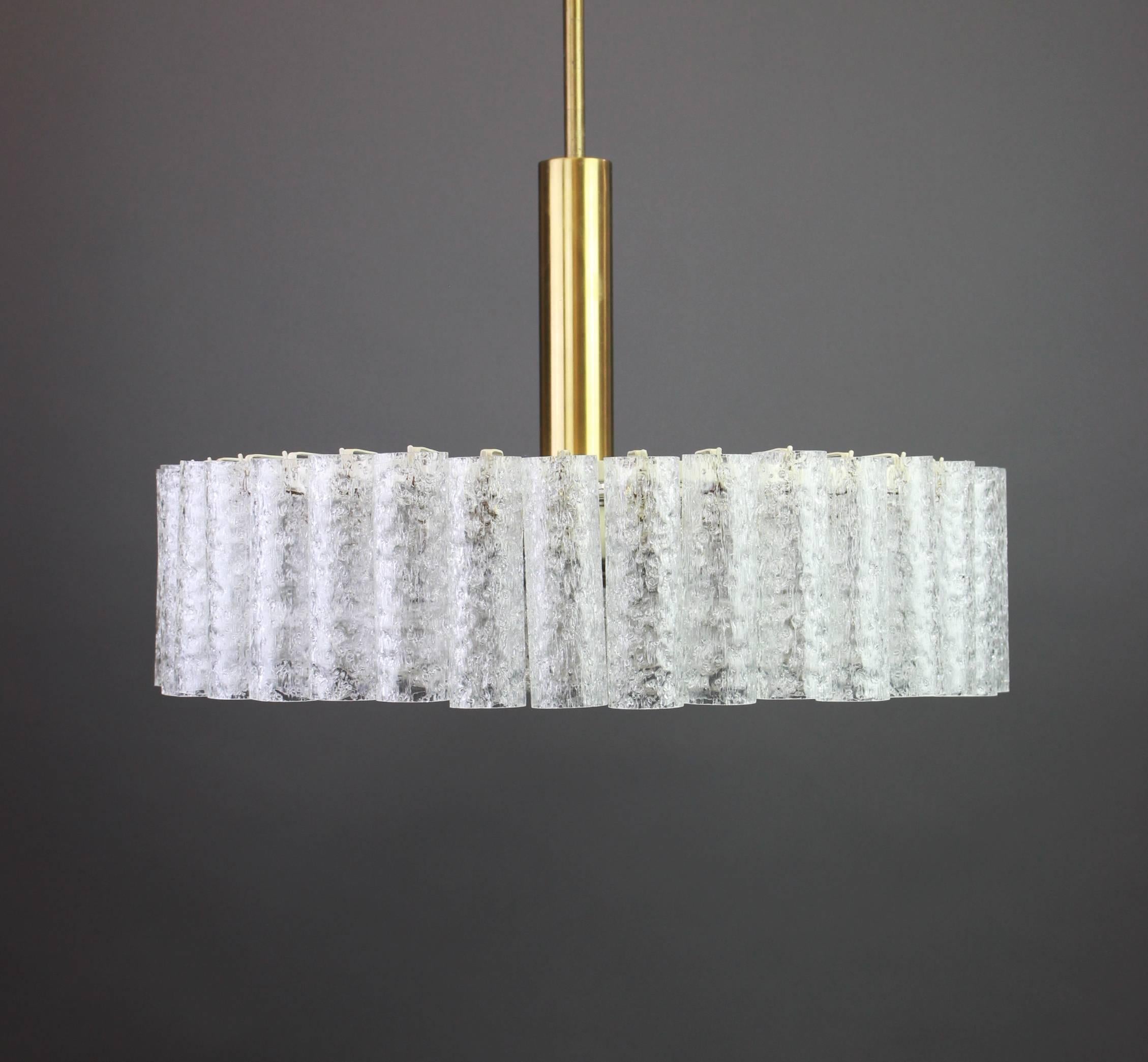 Brass Large Murano Ice Glass Tubes Chandelier by Doria, Germany, 1970s