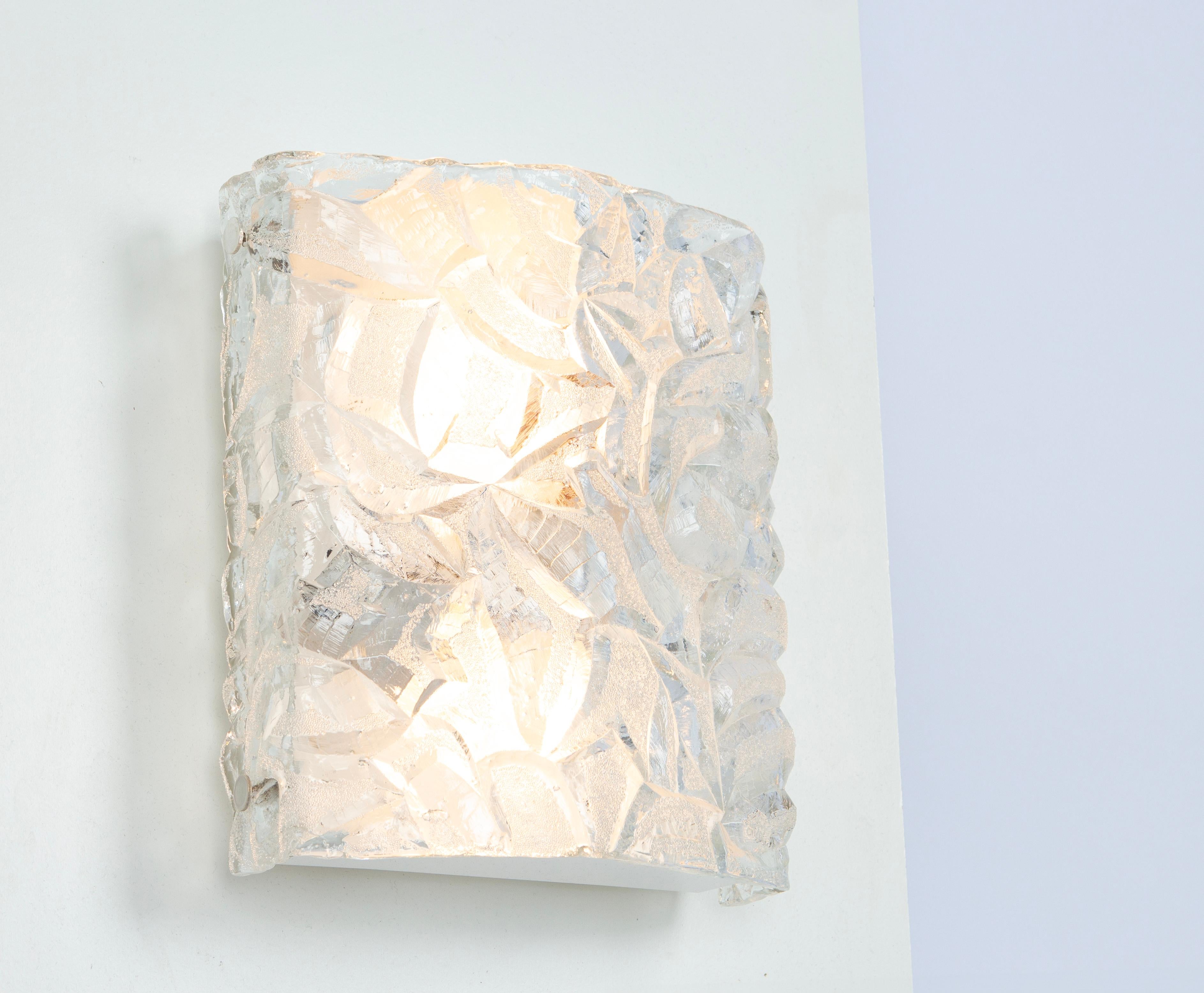Mid-Century Modern Large Murano Ice Glass Vanity Sconce by Kaiser, Germany, 1970s For Sale