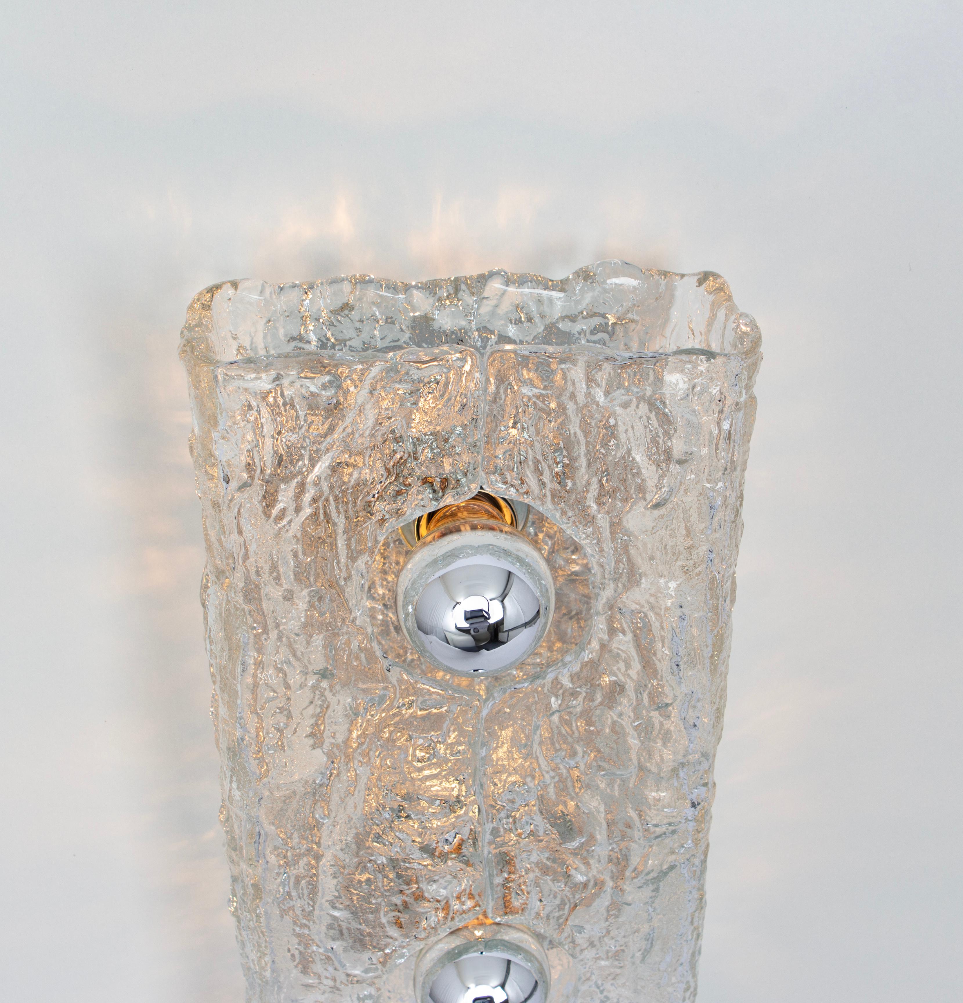 Large Murano Ice Glass Vanity Sconce by Kaiser, Germany, 1970s In Good Condition In Aachen, NRW