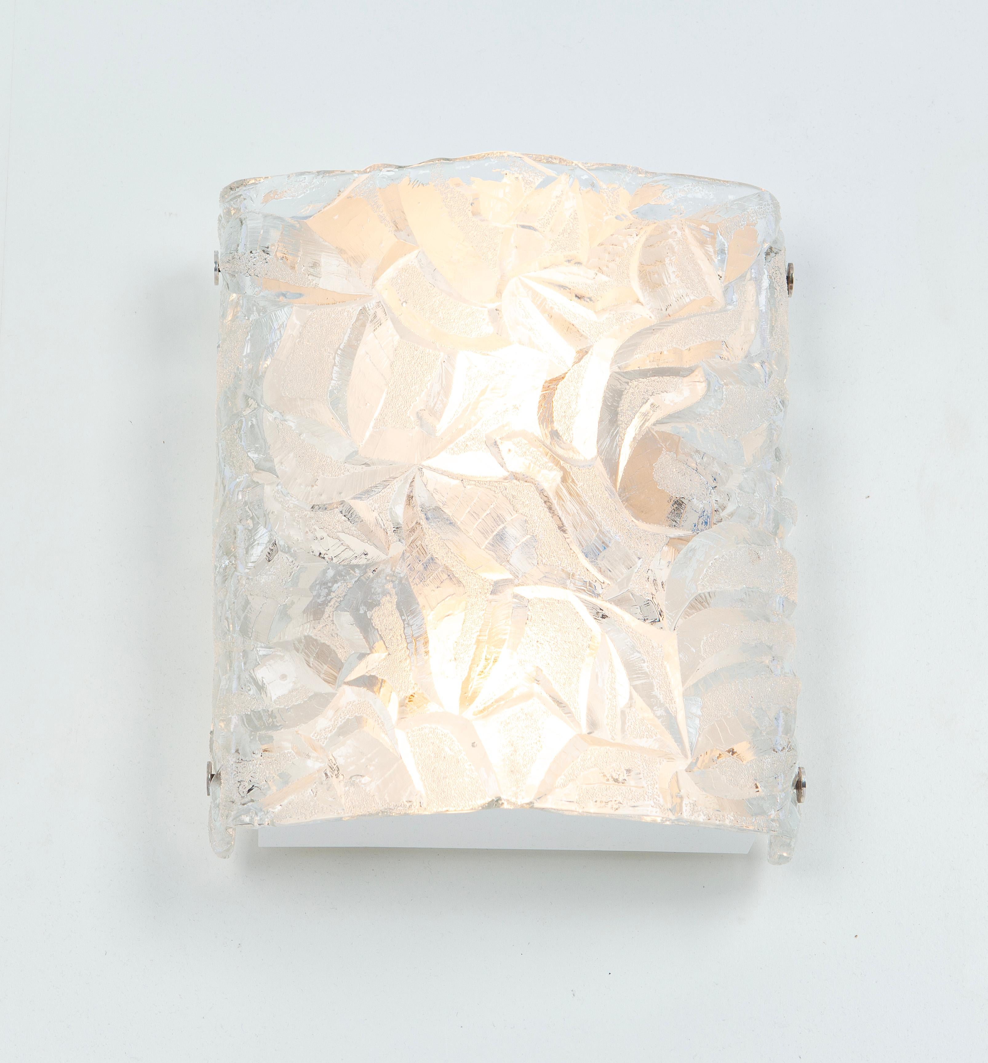 Large Murano Ice Glass Vanity Sconce by Kaiser, Germany, 1970s In Good Condition For Sale In Aachen, NRW