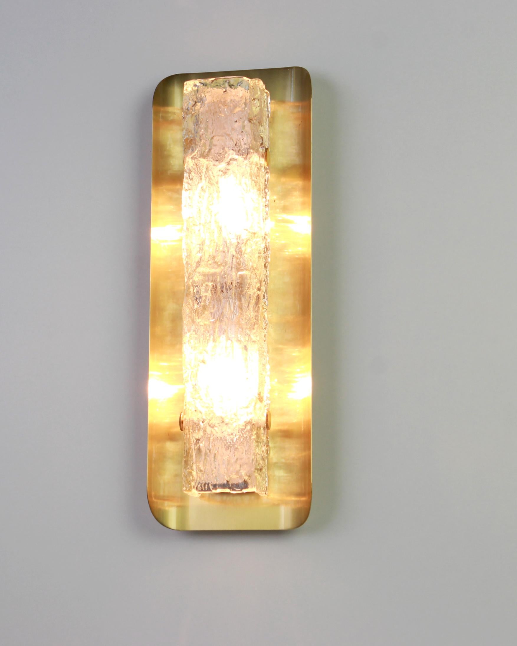 Mid-Century Modern Large Murano Ice Glass Vanity Sconces by Kaiser, Germany, 1970s For Sale