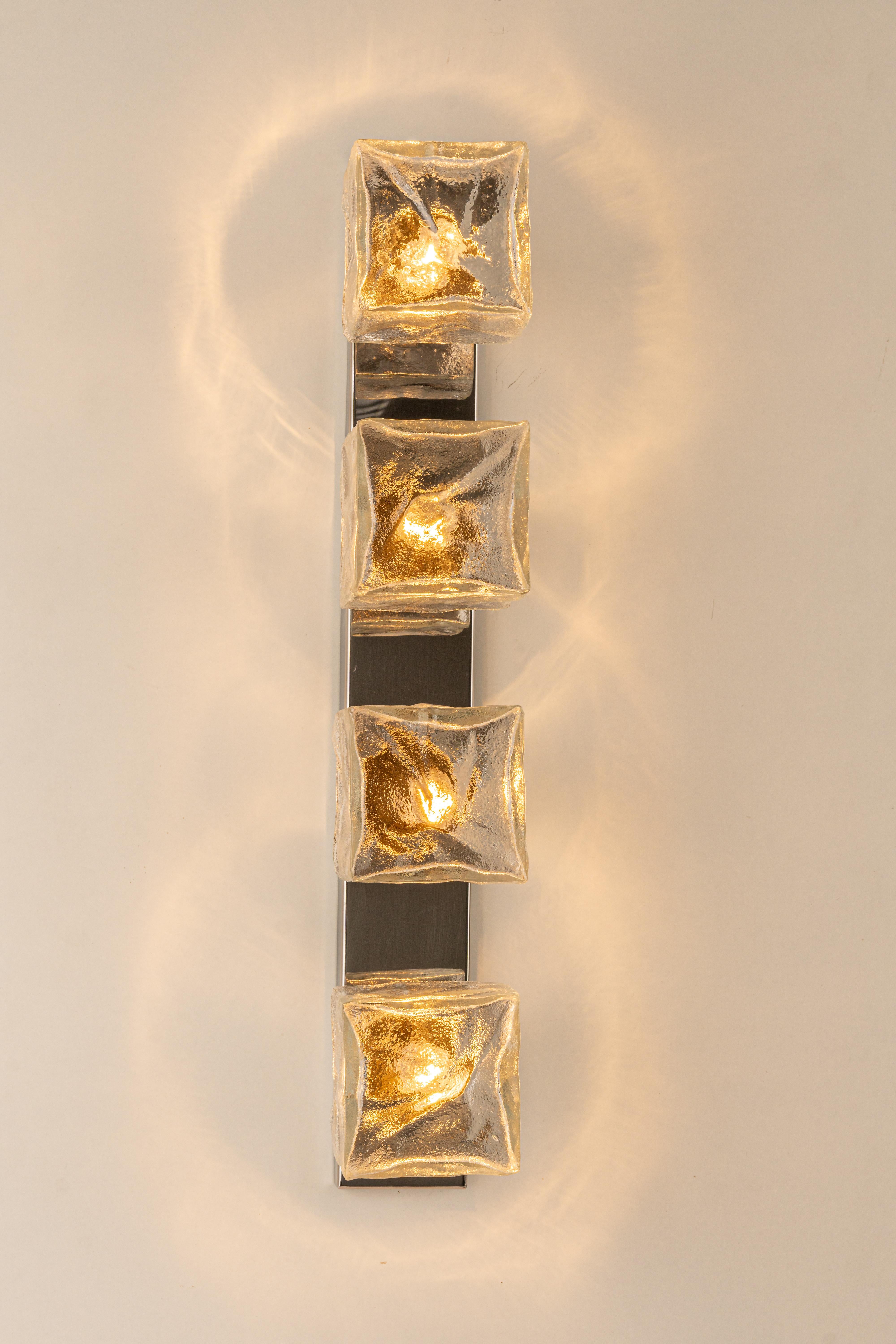 Murano Glass Large Murano Ice Glass Wall Light by Kalmar Cube, Austria, 1960s For Sale