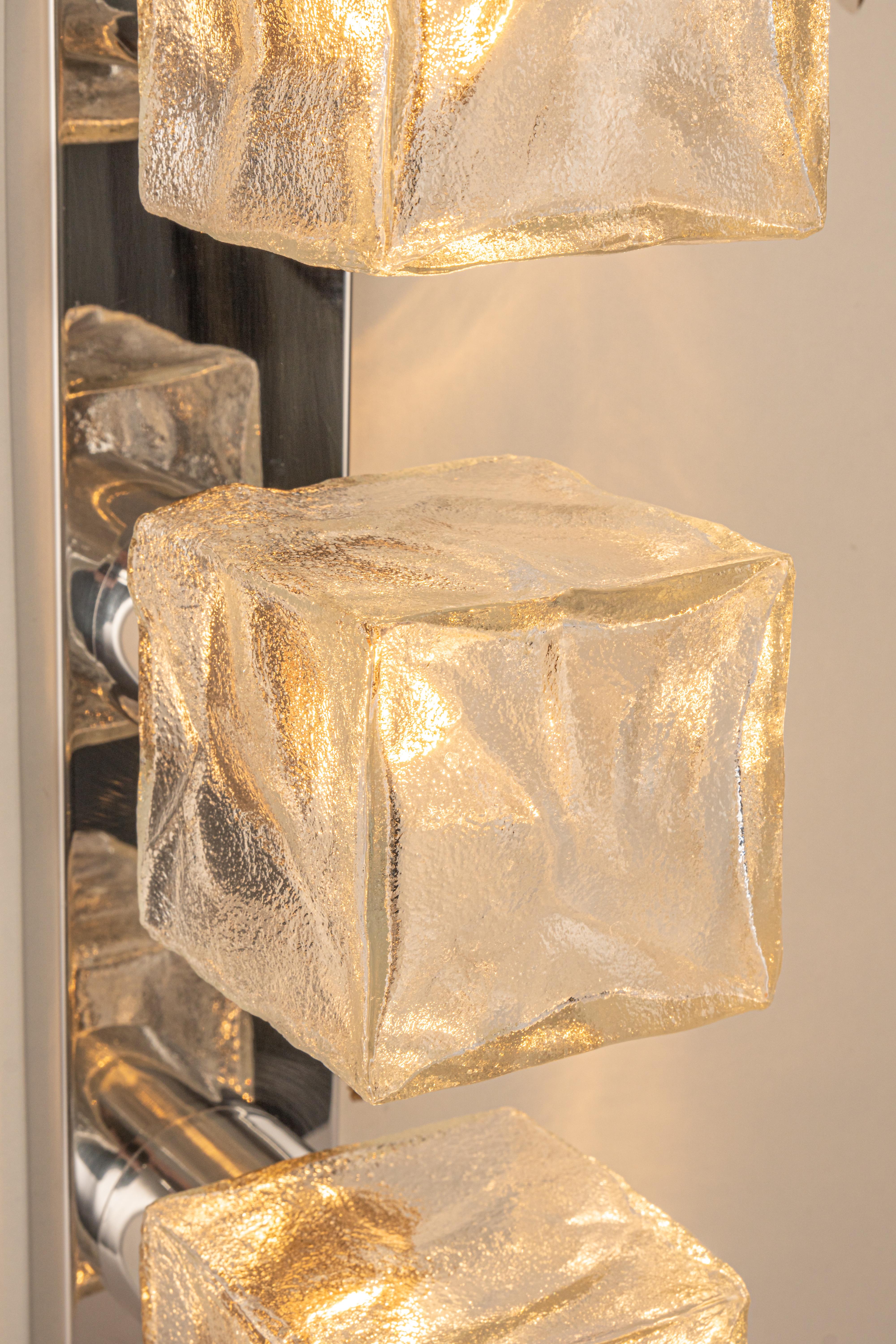 Large Murano Ice Glass Wall Light by Kalmar Cube, Austria, 1960s For Sale 2