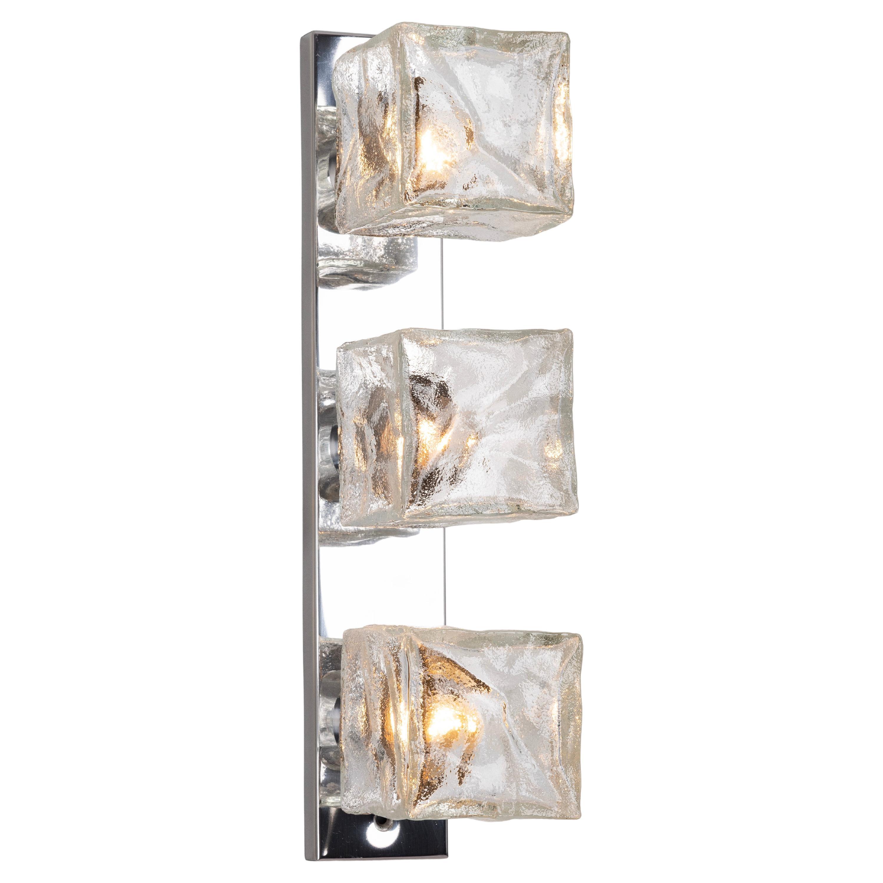Large Murano Ice Glass Wall Light by Kalmar Cube, Austria, 1960s