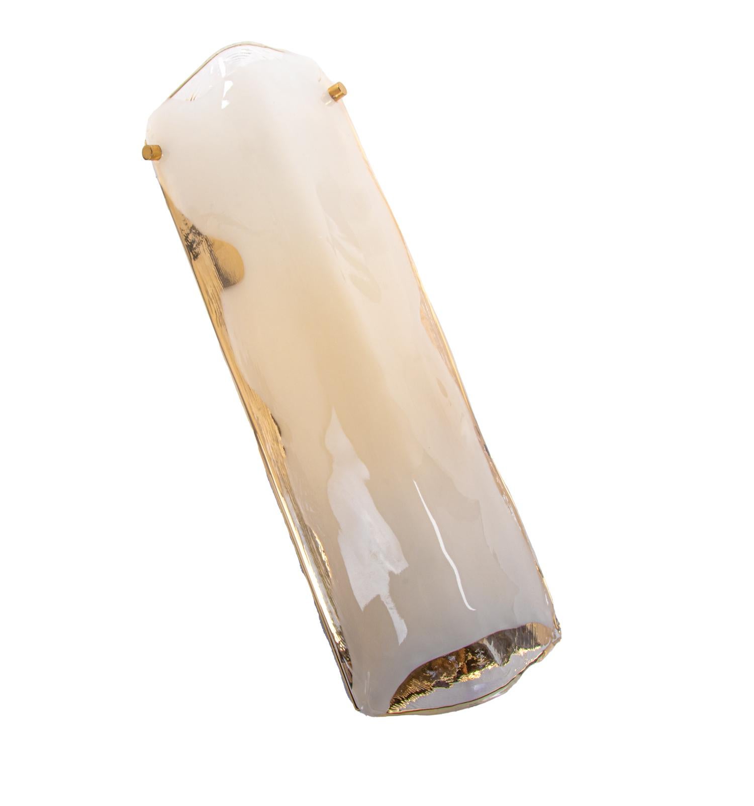 Hand-Crafted 1 (of 2) 1960 Kalmar Large Murano Ice Glass & Brass Wall Sconce by Carlo Nason For Sale