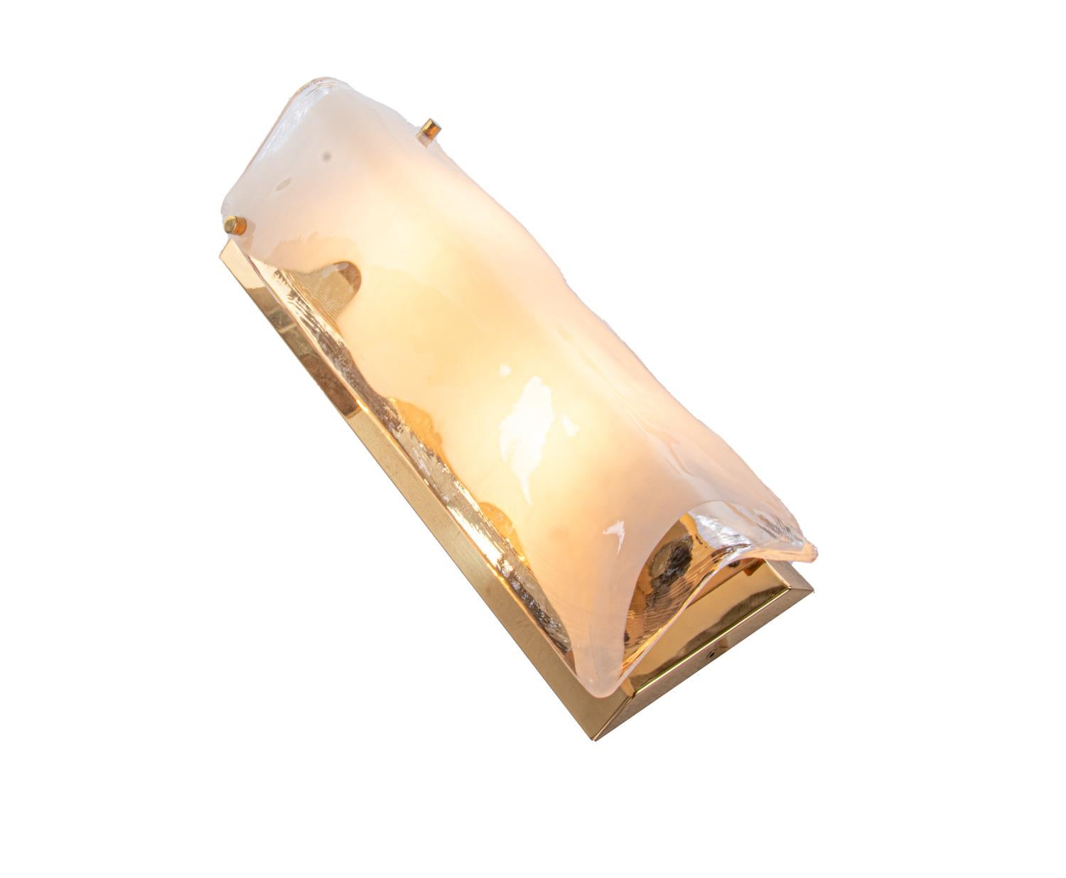 1 (of 2) 1960 Kalmar Large Murano Ice Glass & Brass Wall Sconce by Carlo Nason For Sale 1