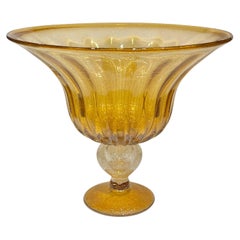 Grand vase centre de table en verre infusé d'or de Murano -- 17 pouces de diamètre