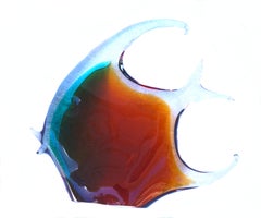 Large Murano Italy Art Glass Fish Sculpture Vetri Italian Amber Teal Clear