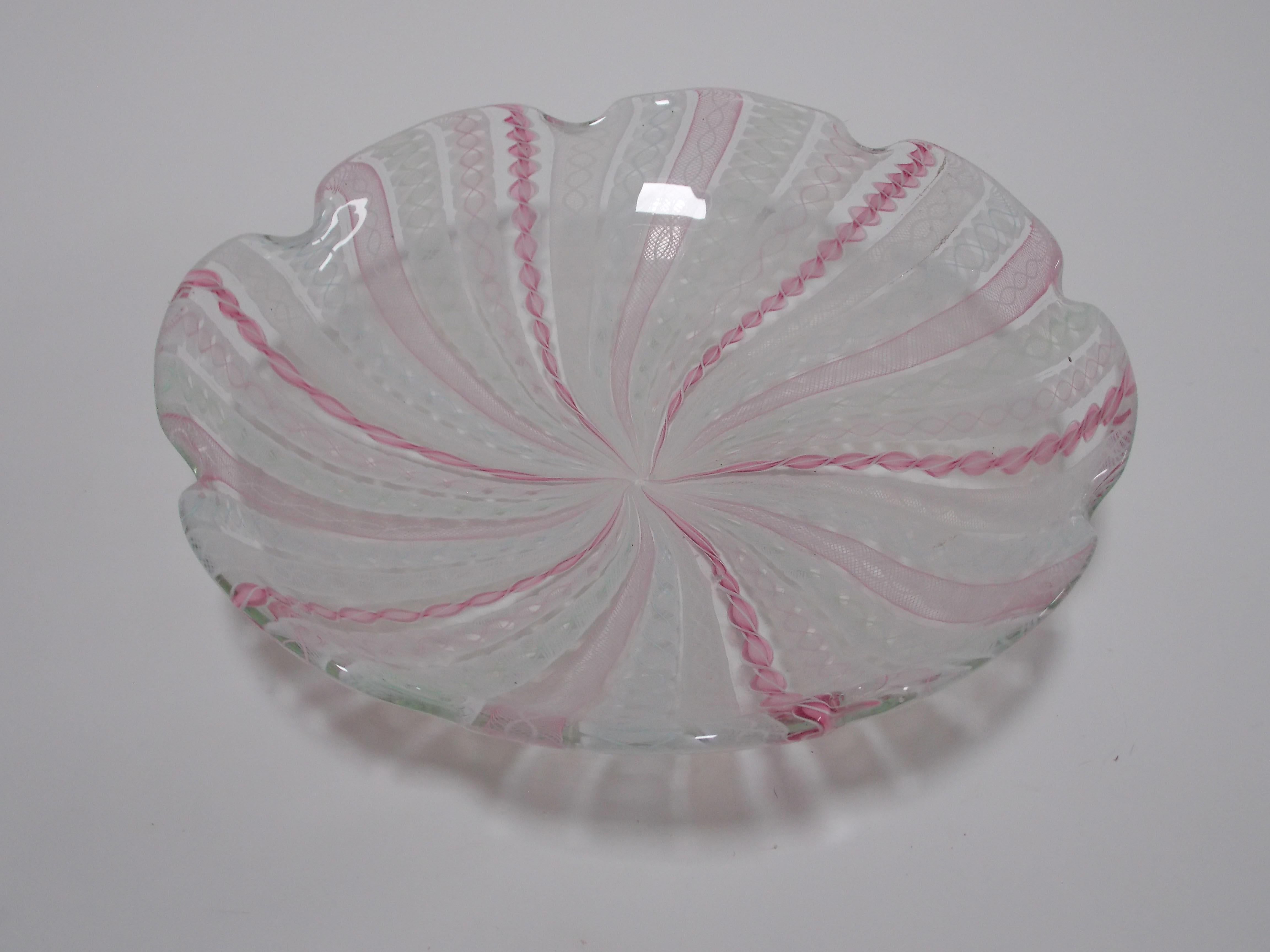 Mid-20th Century Large Murano Latticino Charger For Sale