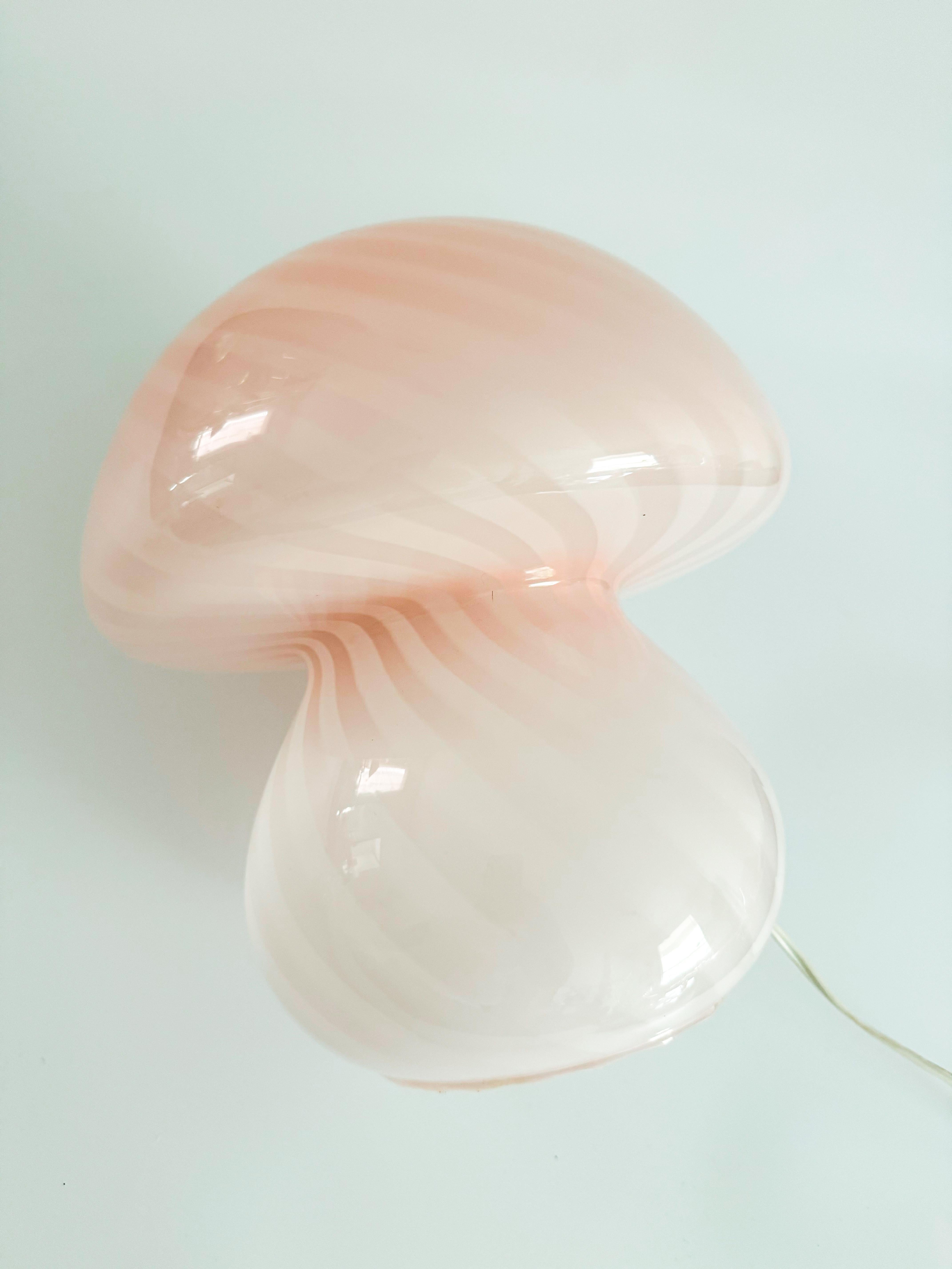 Italian Large Murano Mushroom Light Pink Swirl Glass Fungo Table Lamp