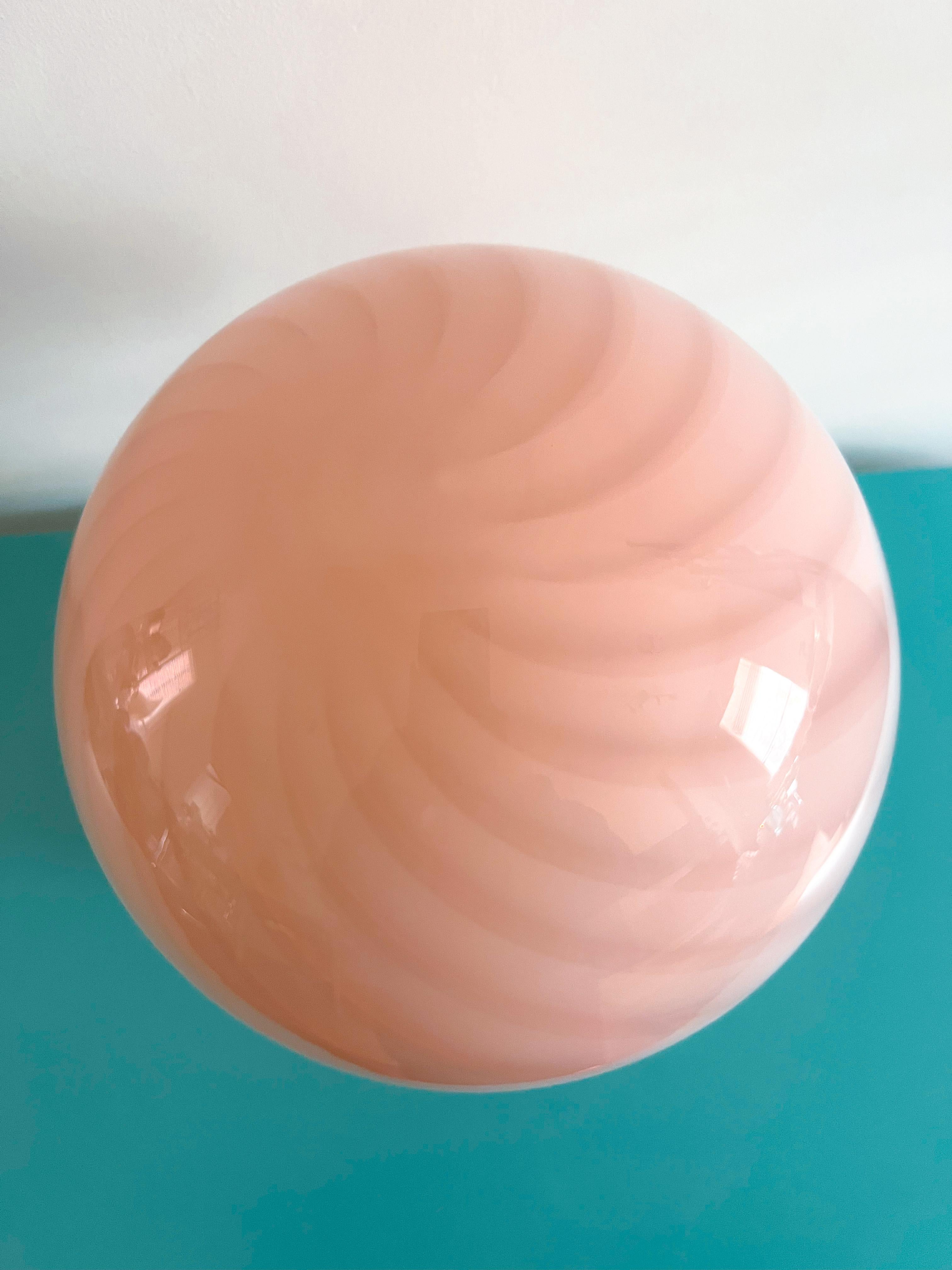 Mid-Century Modern Large Murano Mushroom Pink Swirl Glass Table Lamp  For Sale