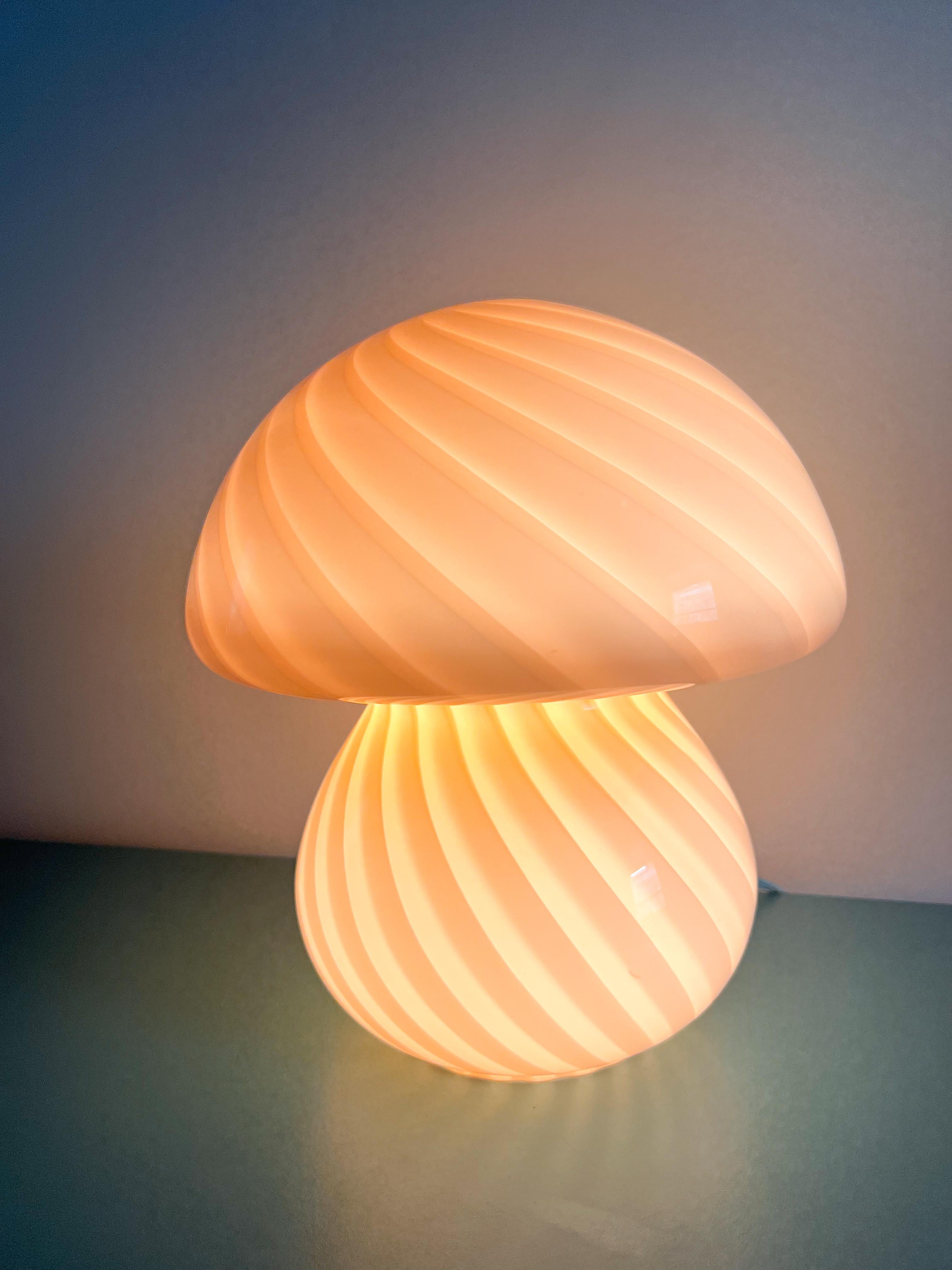 Italian Large Murano Mushroom Pink Swirl Glass Table Lamp  For Sale
