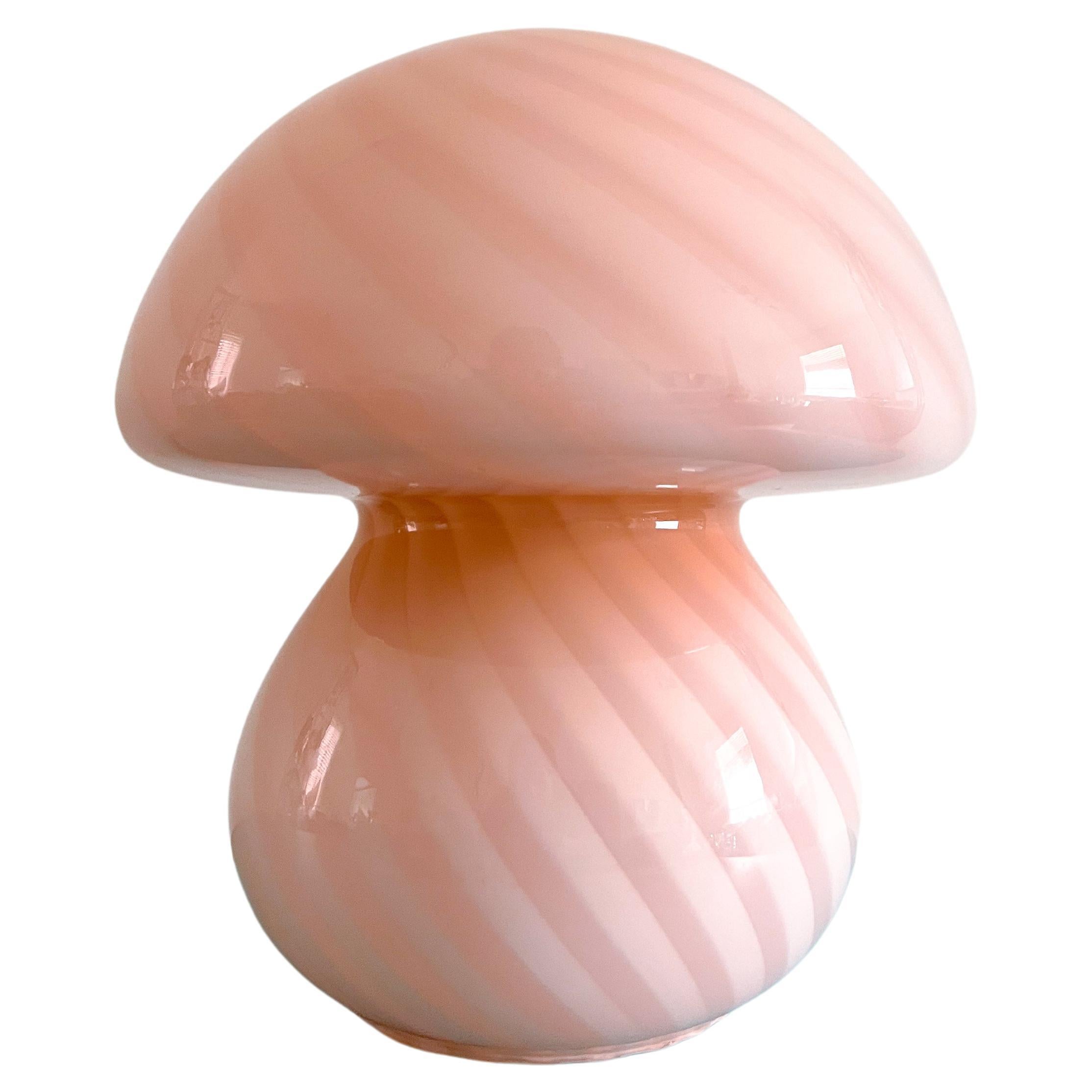 Lámpara de sobremesa grande de cristal de Murano con forma de seta y remolino rosa 