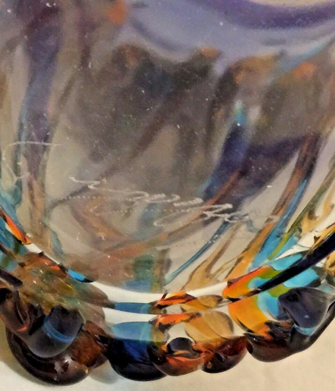 Large Murano Oceanos Abstract Multi-Color Art Glass Vase Signed Vetro Artistico For Sale 1