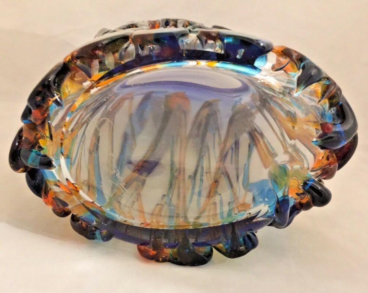 Large Murano Oceanos Abstract Multi-Color Art Glass Vase Signed Vetro Artistico For Sale 2