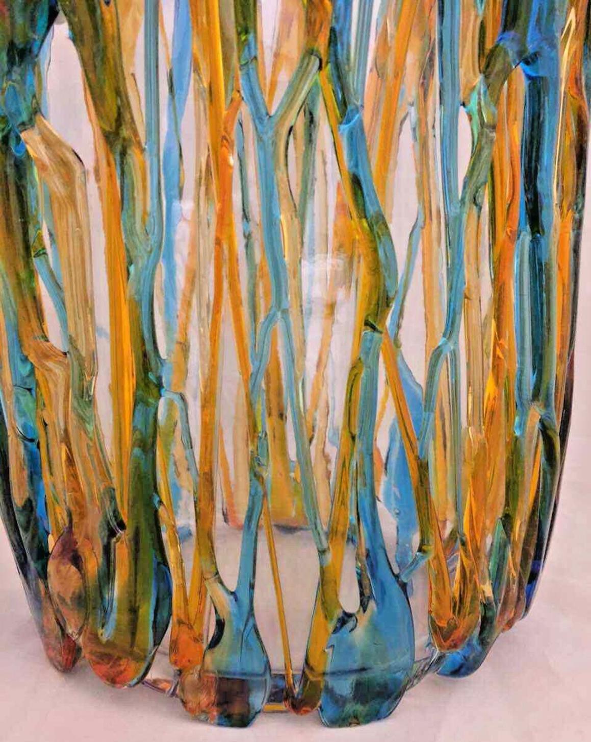 Große abstrakte mehrfarbige Murano-Kunstglasvase Oceanos aus Muranoglas, signiert Vetro Artistico, signiert im Zustand „Hervorragend“ im Angebot in Montreal, QC