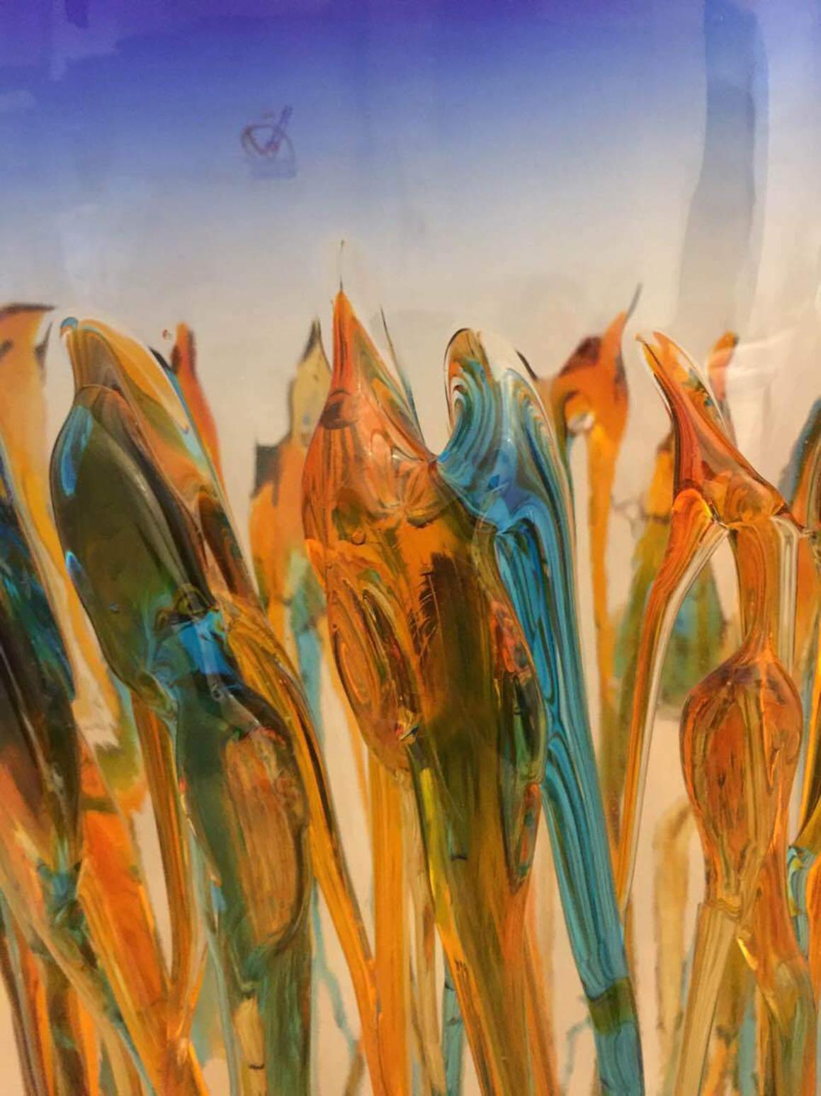 Große abstrakte mehrfarbige Murano-Kunstglasvase Oceanos aus Muranoglas, signiert Vetro Artistico, signiert im Angebot 2