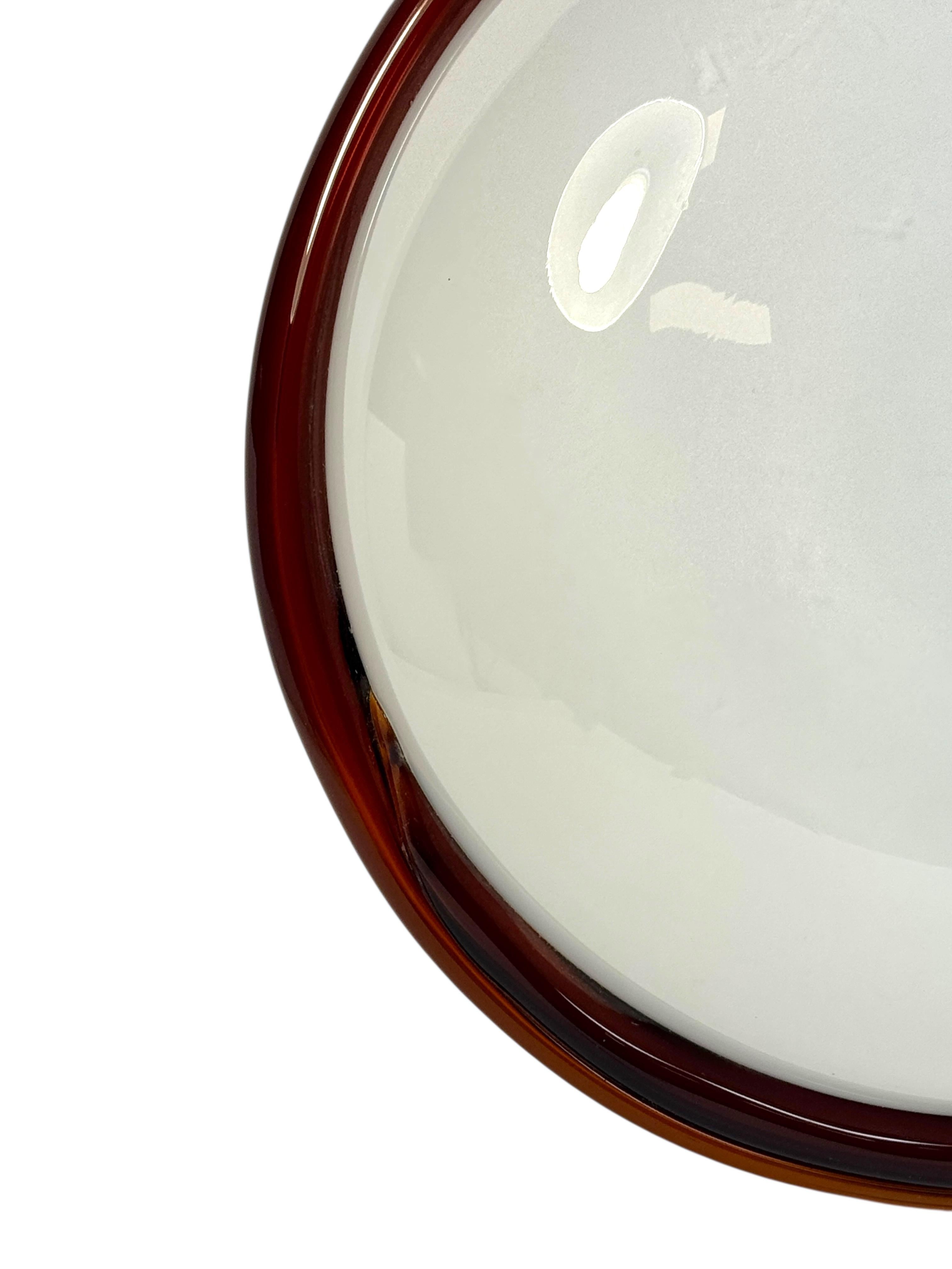 Große Murano Opalglas & braunen Streifen Flush Mount Made by Itre Italien 1980er im Angebot 6