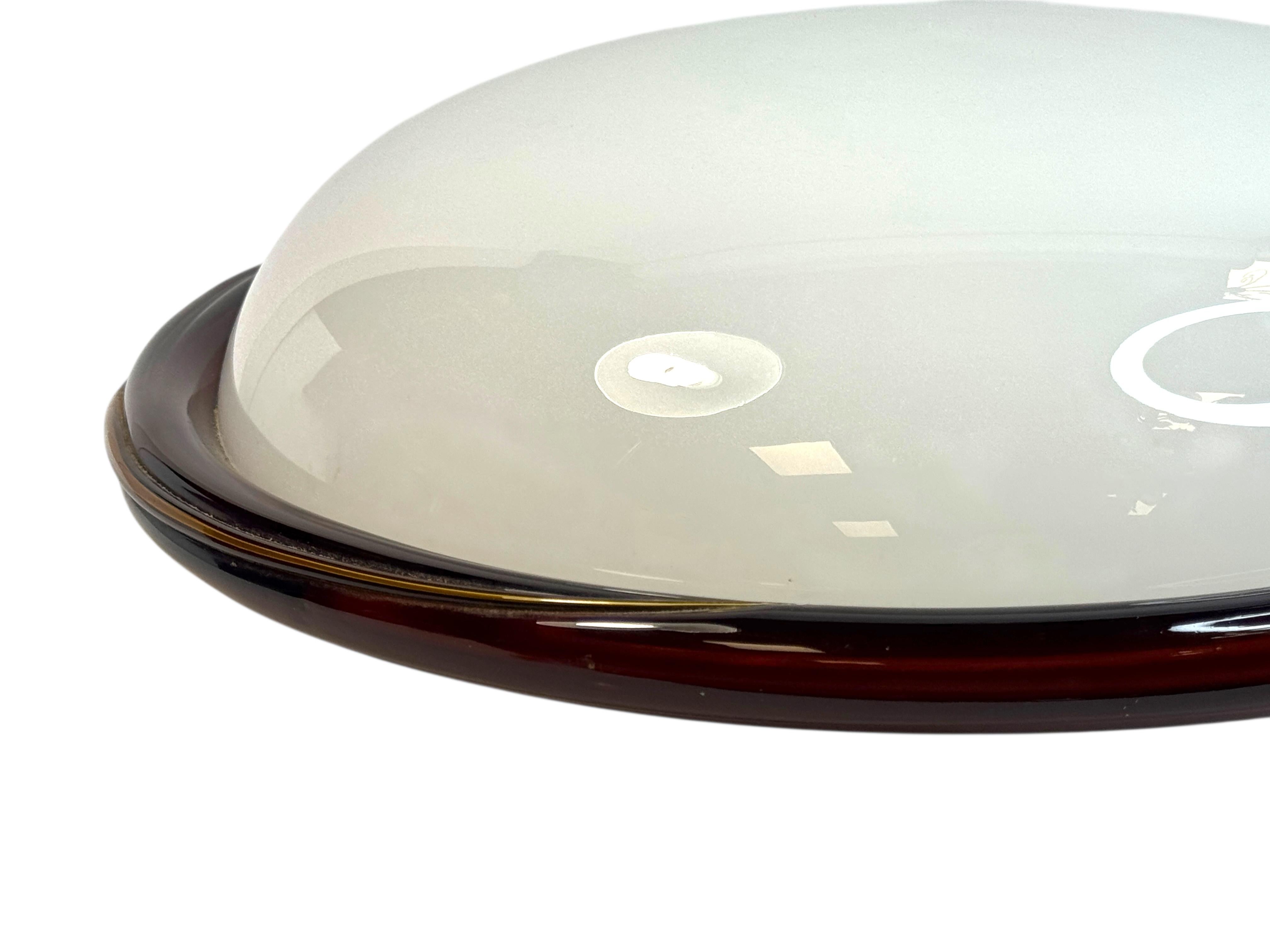 Große Murano Opalglas & braunen Streifen Flush Mount Made by Itre Italien 1980er im Angebot 12