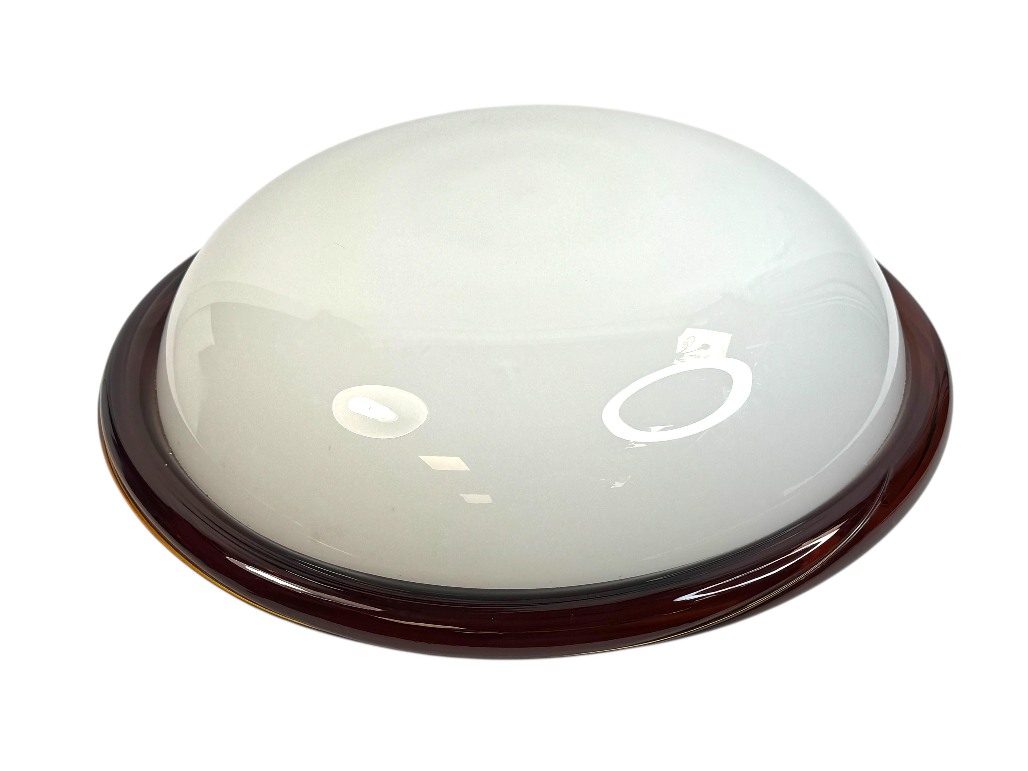 Große Murano Opalglas & braunen Streifen Flush Mount Made by Itre Italien 1980er im Angebot 12