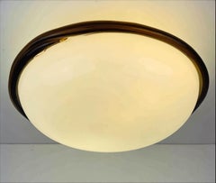 Large Murano Opaline Glass & Brown Stripe Flush Mount Made by Itre Italy 1980s