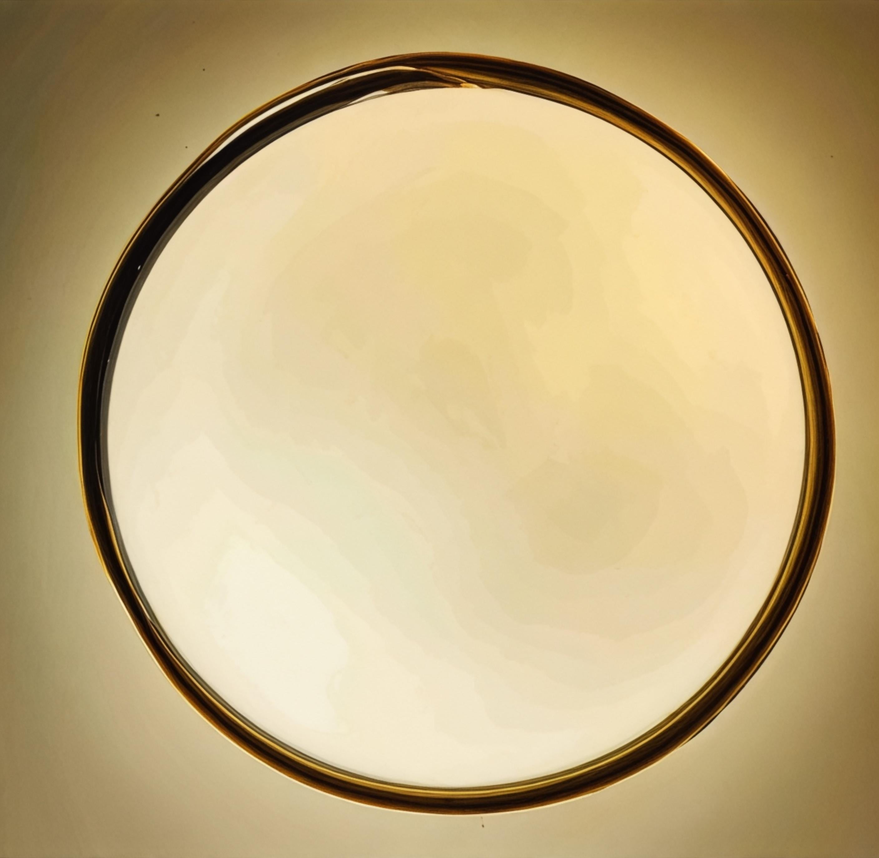 Große Murano Opalglas & braunen Streifen Flush Mount Made by Itre Italien 1980er (Moderne der Mitte des Jahrhunderts) im Angebot