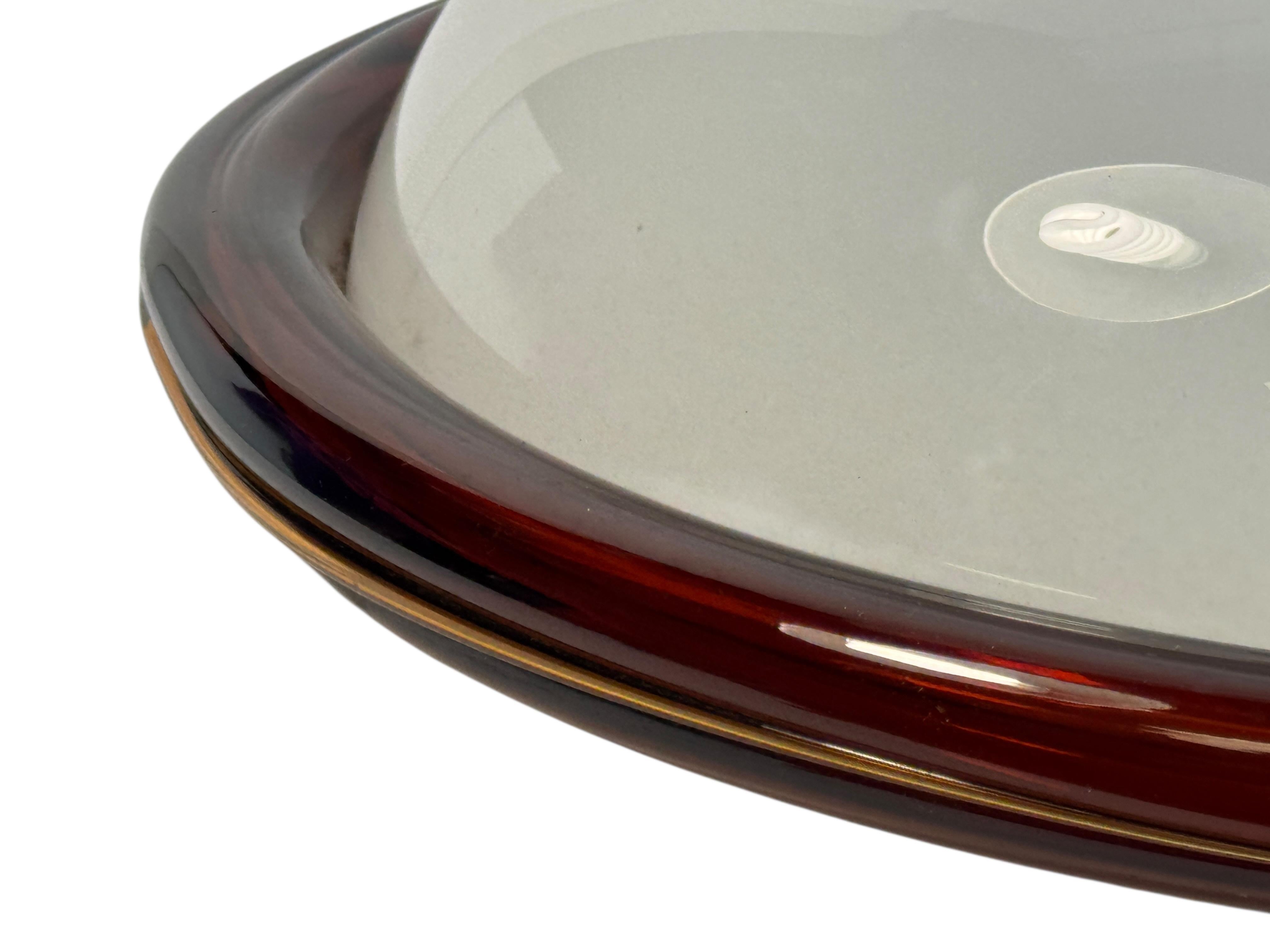 Große Murano Opalglas & braunen Streifen Flush Mount Made by Itre Italien 1980er im Angebot 1