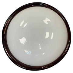 Large Murano Opaline Glass & Brown Stripe Flush Mount Made by Itre Italy 1980s