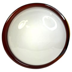 Large Murano Opaline Glass & Brown Stripe Flush Mount Made by Itre Italy 1980s