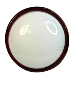 Large Murano Opaline Glass & Brown Stripe Flush Mount Made by Itre Italy 1980s