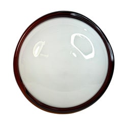 Large Murano Opaline Glass & Brown Stripe Flush Mount Made by Itre Italy 1980s Large Murano Opaline Glass & Brown Stripe Flush Mount Made by Itre Italy 1980s