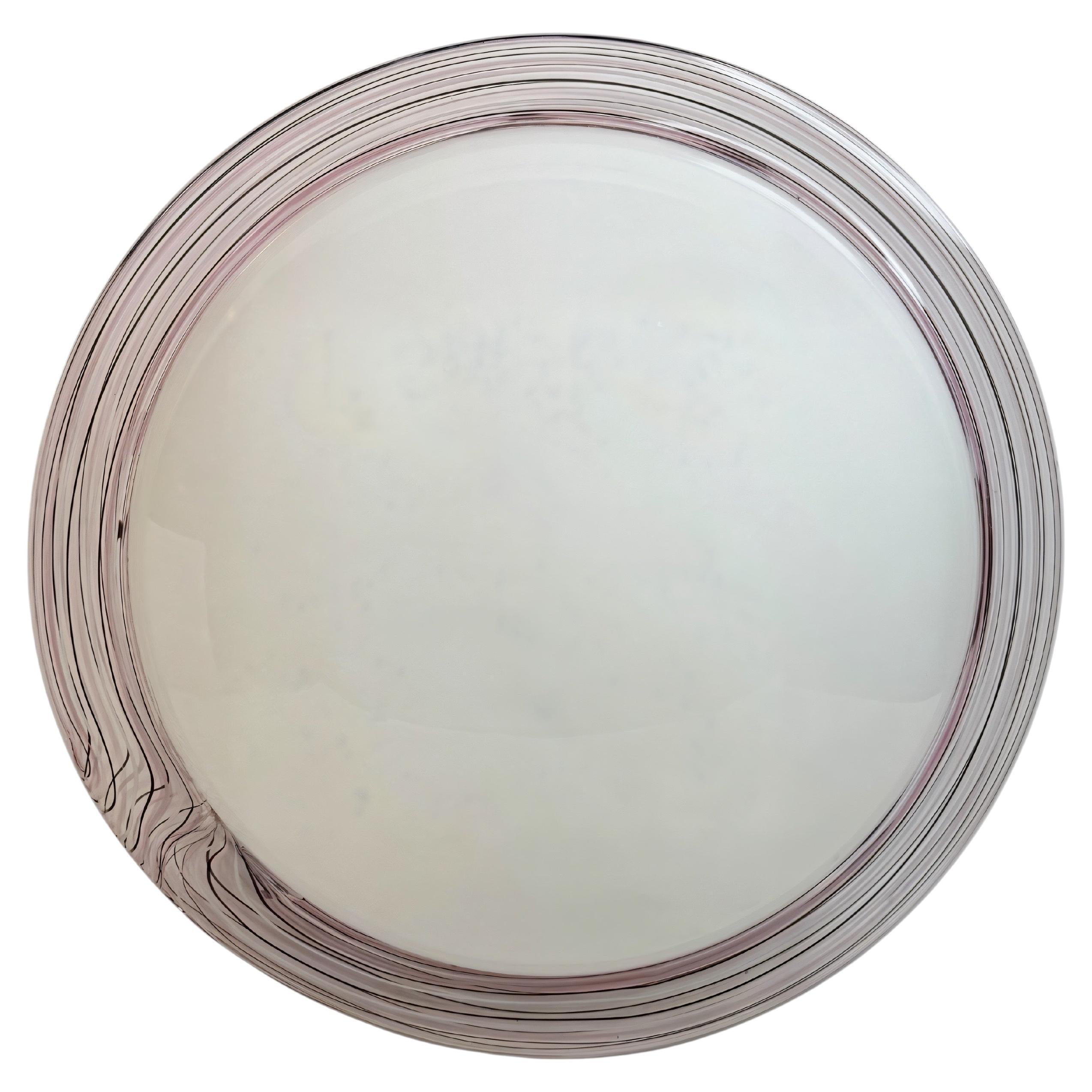Large Murano Opaline Glass 
Pink Stripe Flush Mount Made attr. Itre Italy 1980s in vendita
