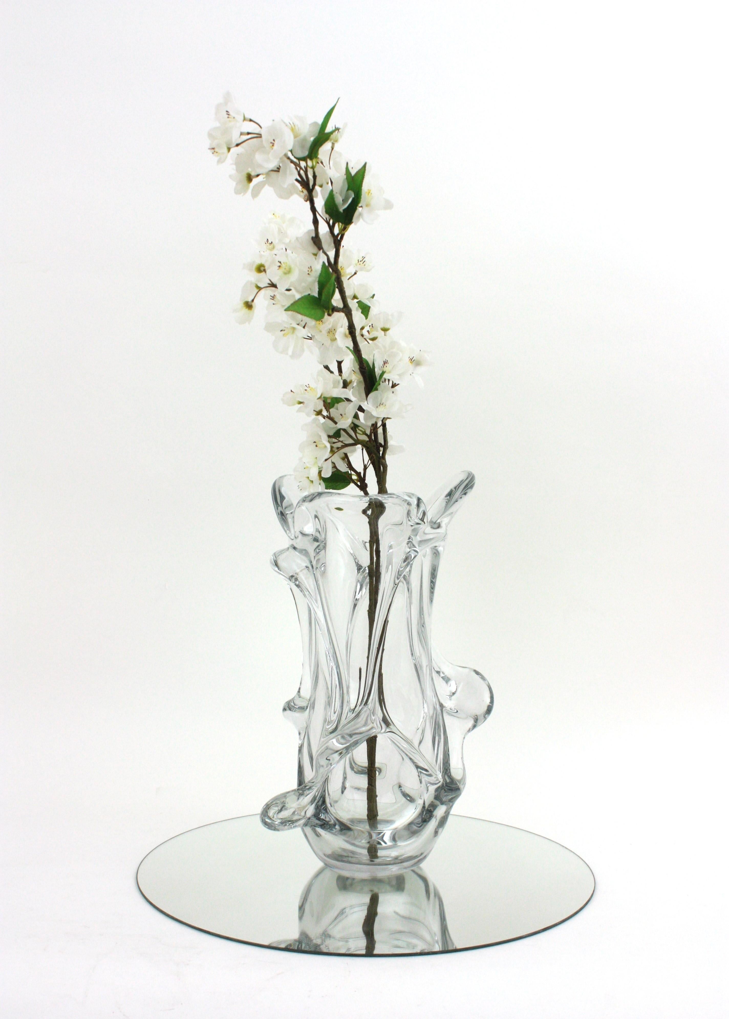 Large Murano Organic Shaped Vase in Clear Glass, 1950s For Sale 6
