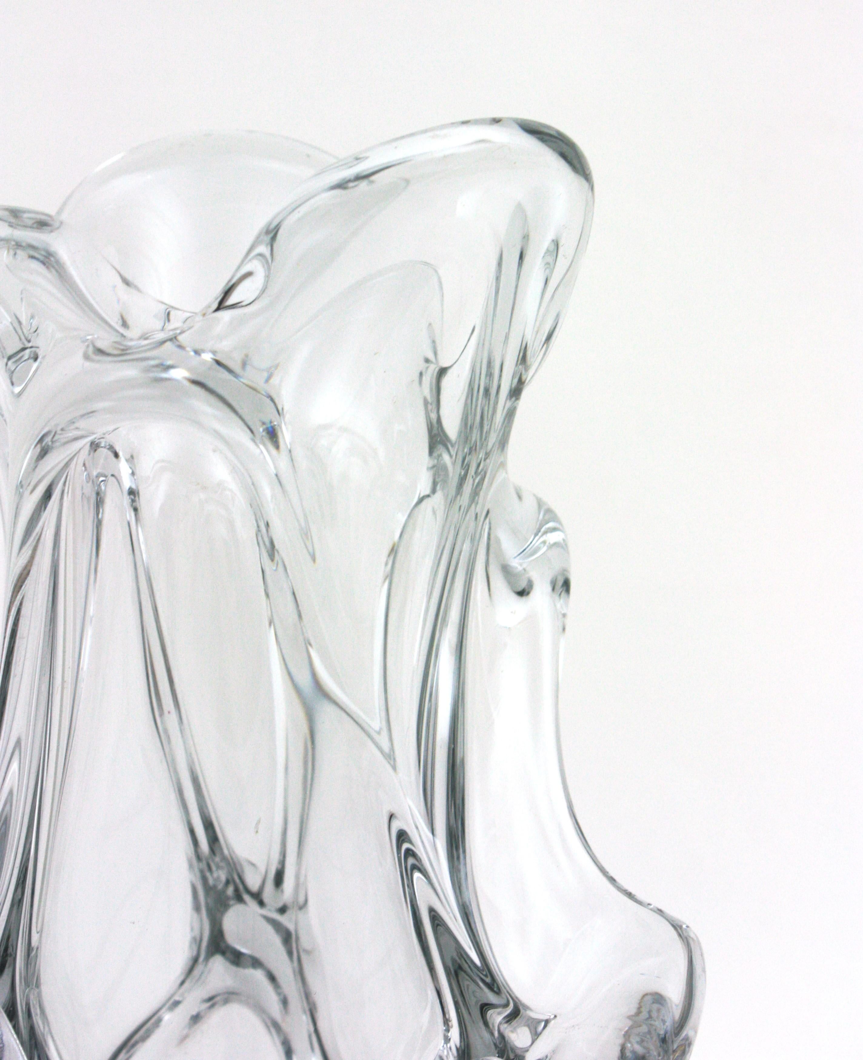 Large Murano Organic Shaped Vase in Clear Glass, 1950s For Sale 7