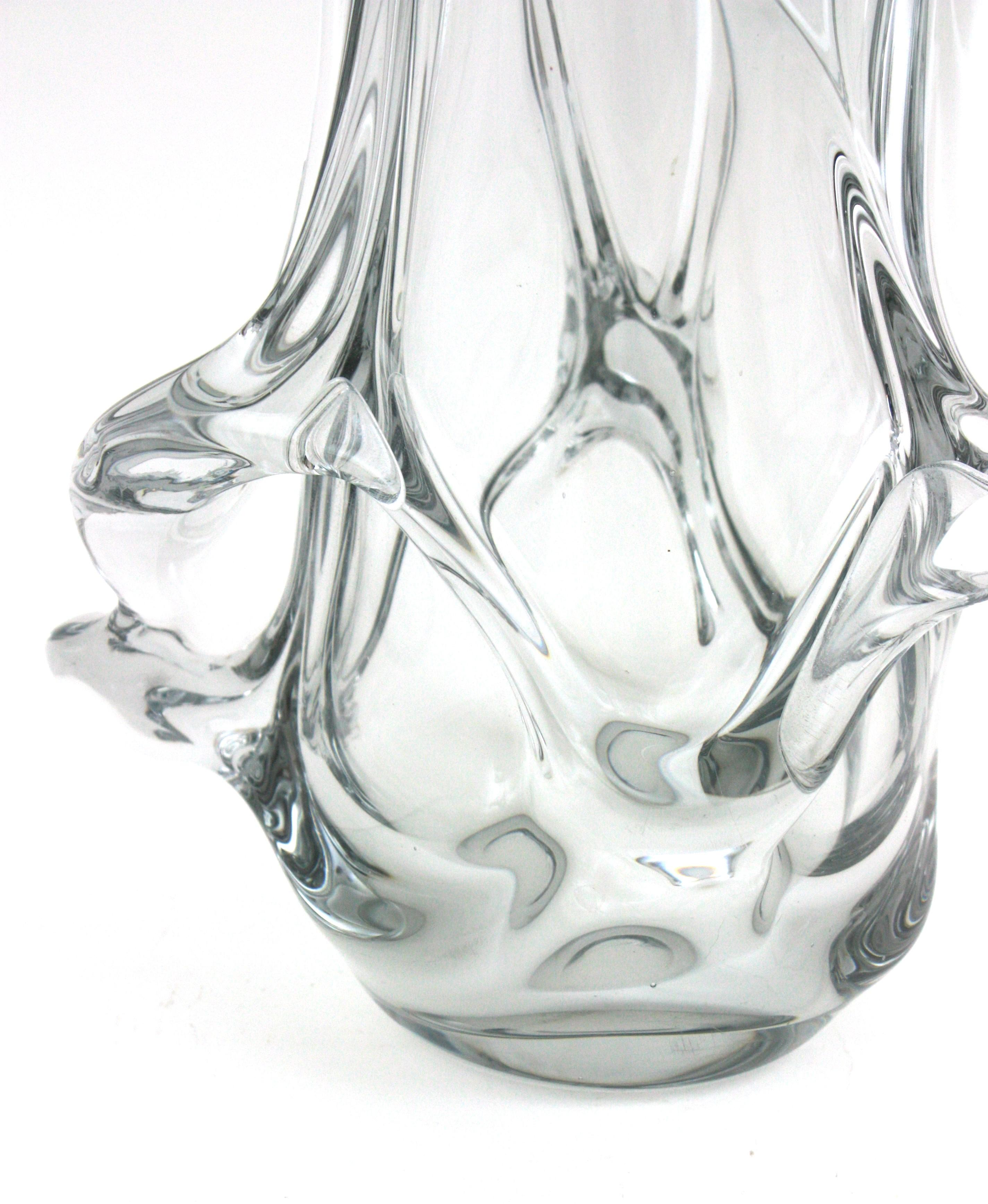 Large Murano Organic Shaped Vase in Clear Glass, 1950s For Sale 9