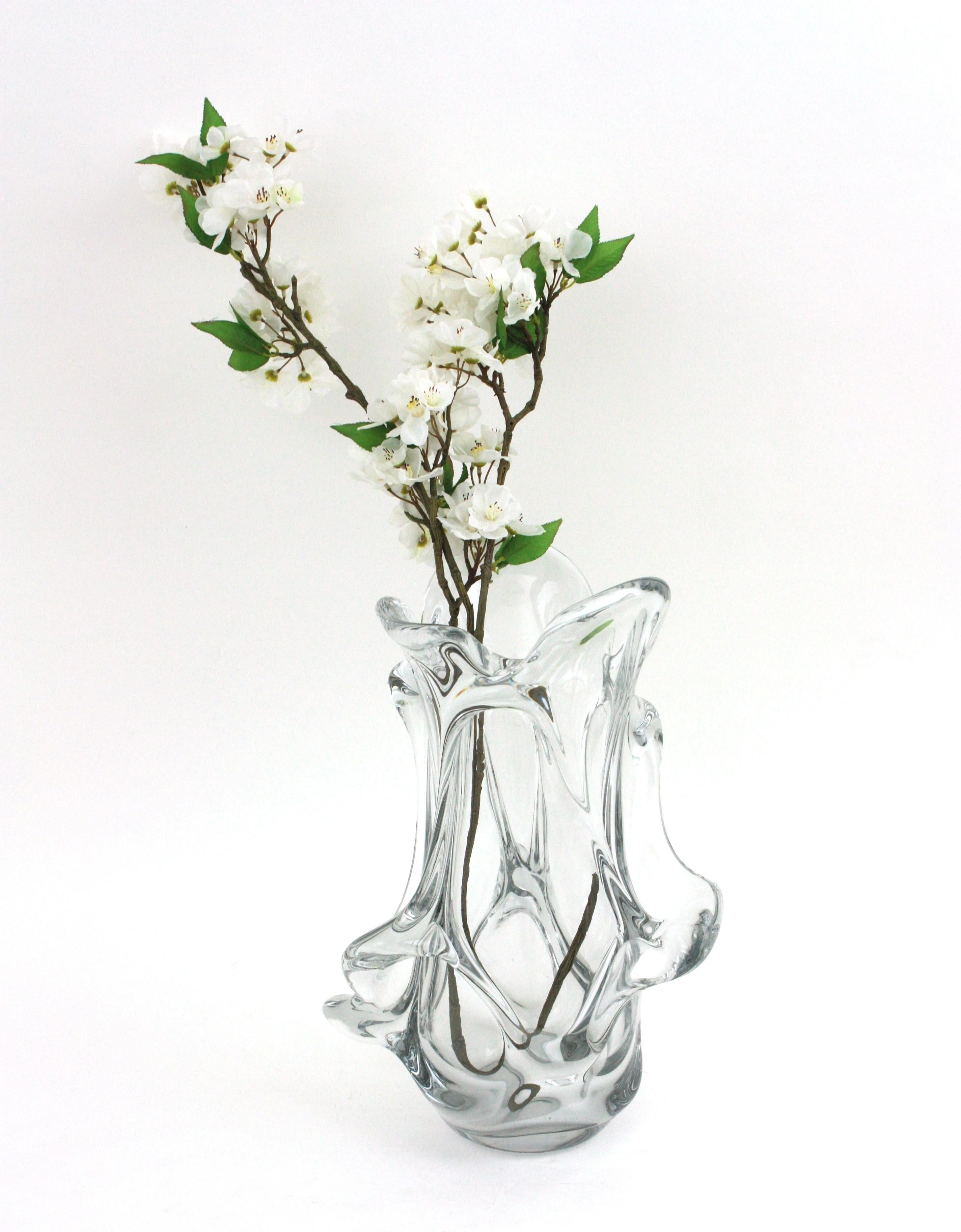 Large Murano Organic Shaped Vase in Clear Glass, 1950s For Sale 11