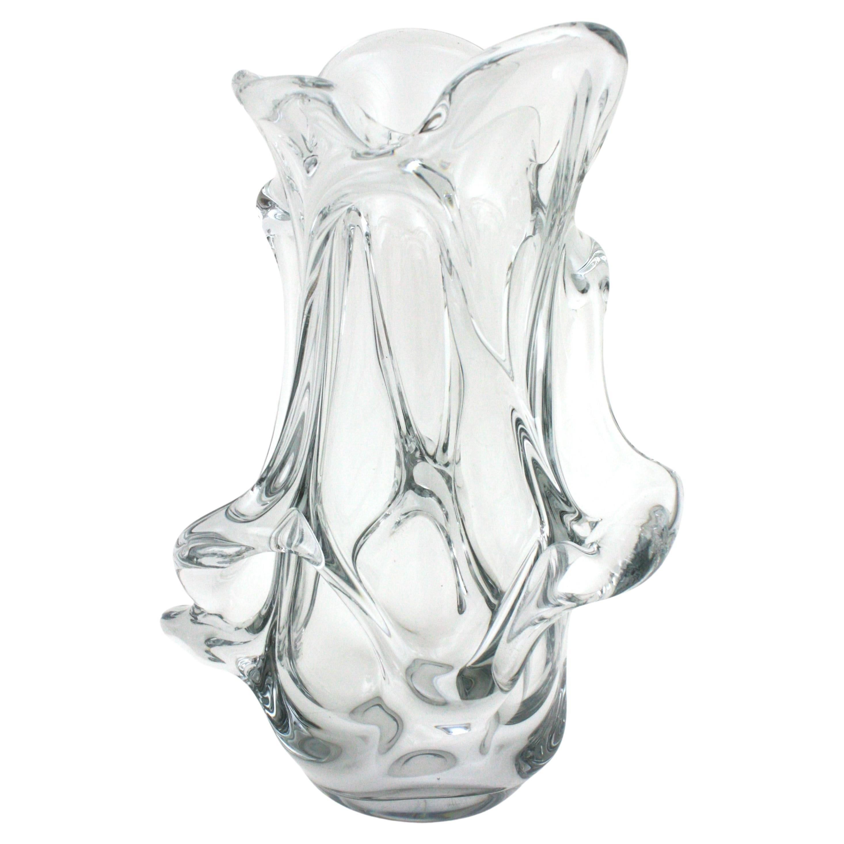 Large Murano Organic Shaped Vase in Clear Glass, 1950s For Sale