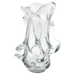 Vintage Large Murano Organic Shaped Vase in Clear Glass, 1950s