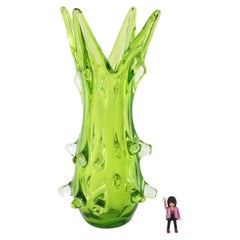 Large Murano Organic Shaped Vase in Green Yellow Glass, 1950s