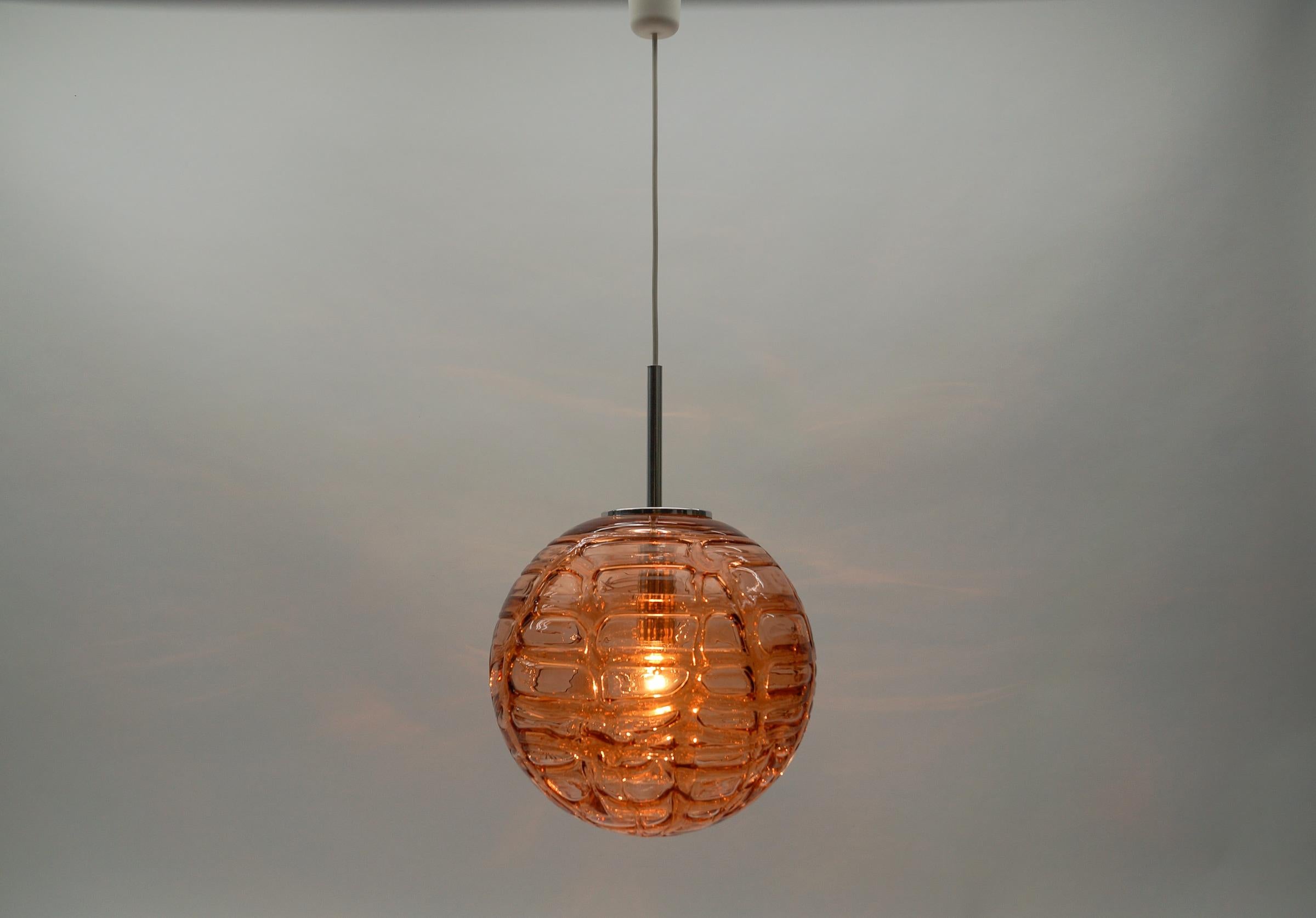 Mid-Century Modern Large Murano Pink Glass Ball Pendant Lamp by Doria, 1960s Germany For Sale