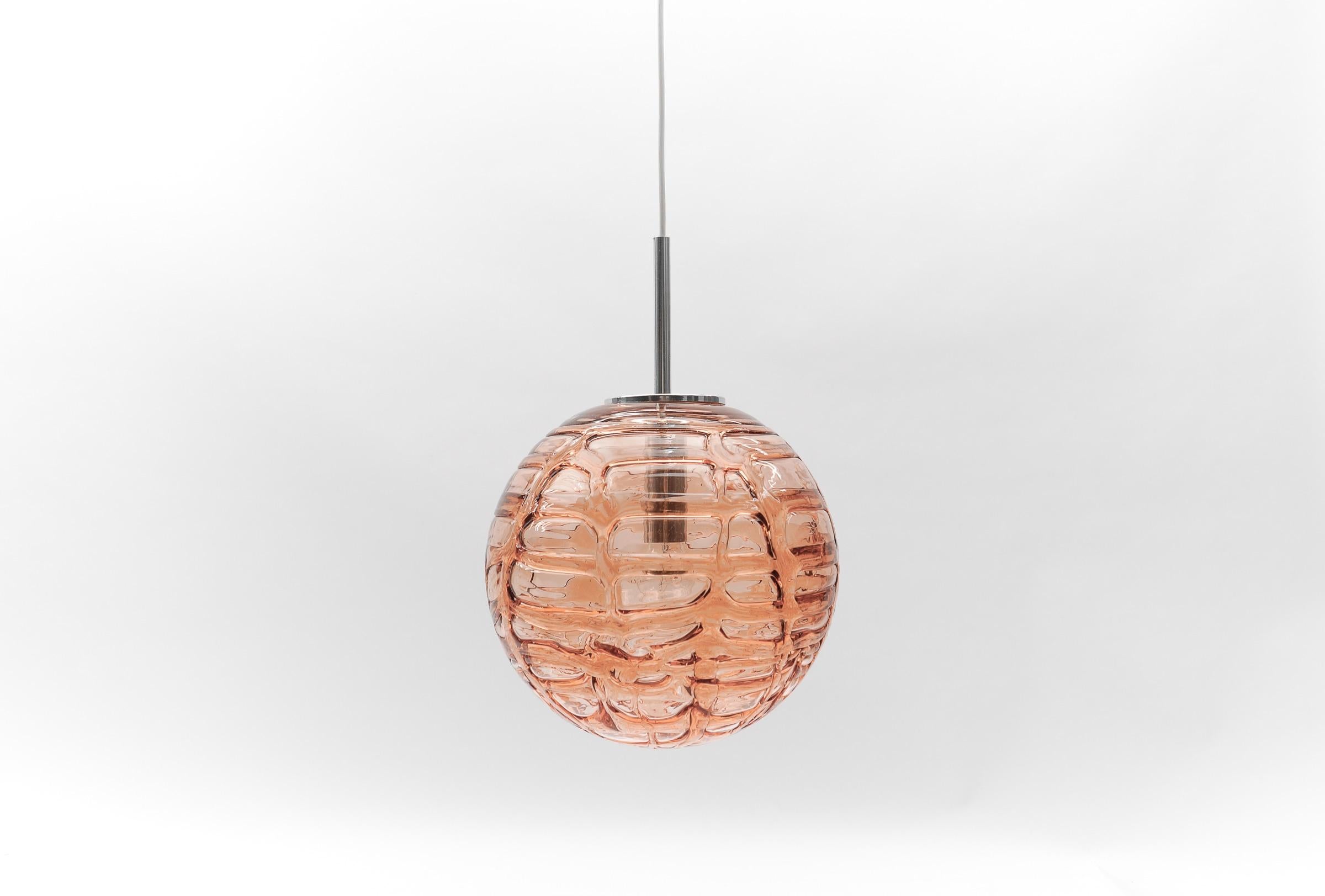 Large Murano Pink Glass Ball Pendant Lamp by Doria, 1960s Germany In Good Condition For Sale In Nürnberg, Bayern