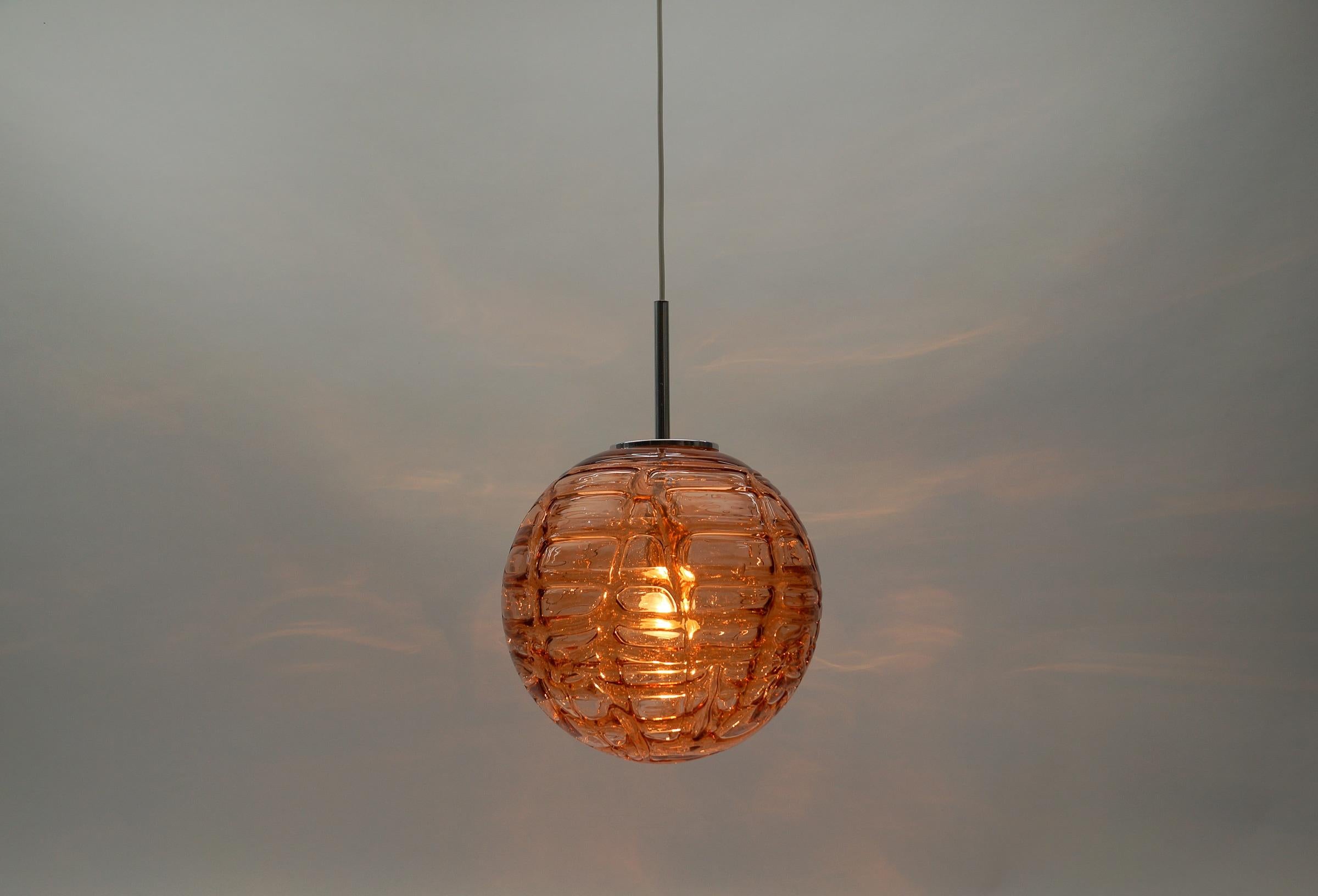 Mid-20th Century Large Murano Pink Glass Ball Pendant Lamp by Doria, 1960s Germany For Sale