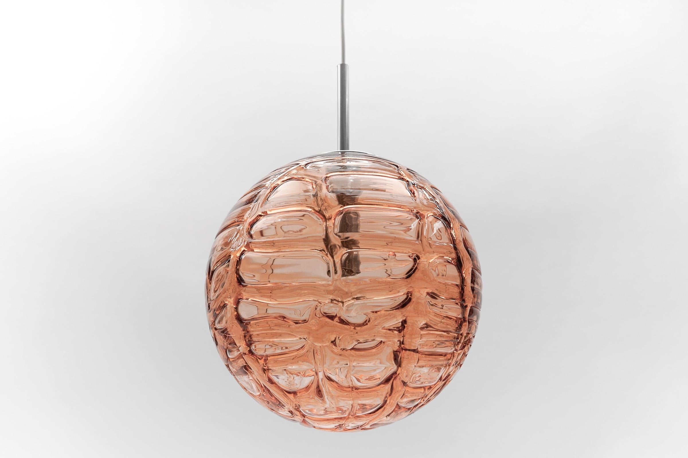 Metal Large Murano Pink Glass Ball Pendant Lamp by Doria, 1960s Germany For Sale